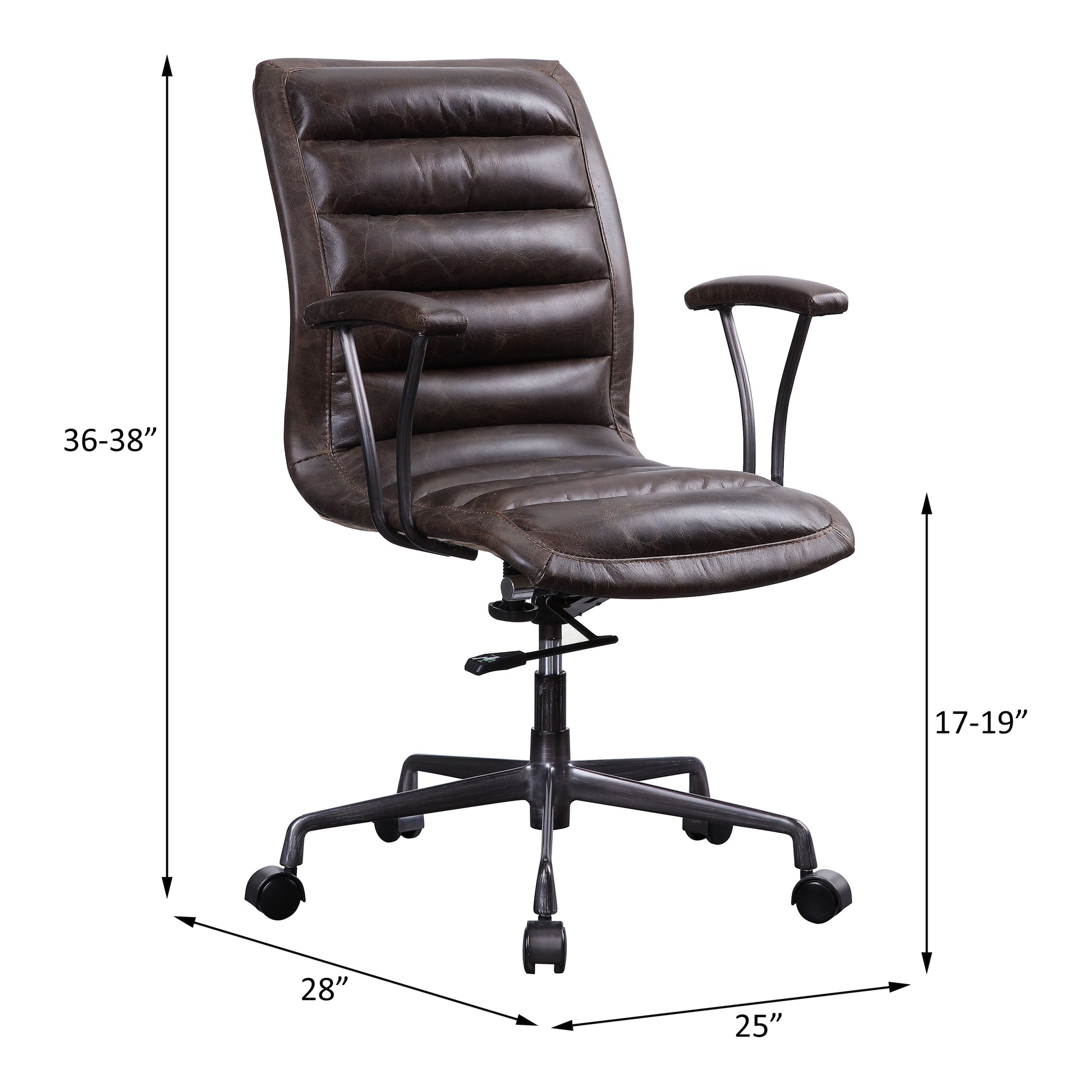 Dark brown faux leather executive chair with padded seat and back