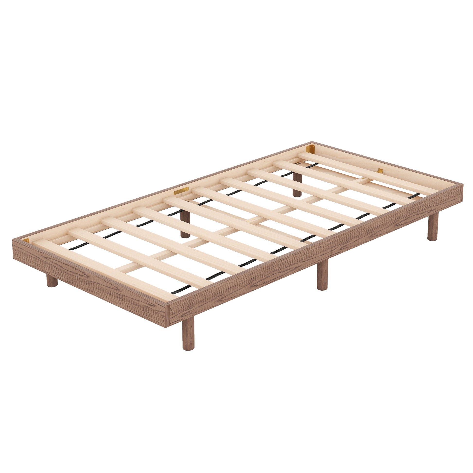 Wooden twin bed frame with midcentury modern tapered legs