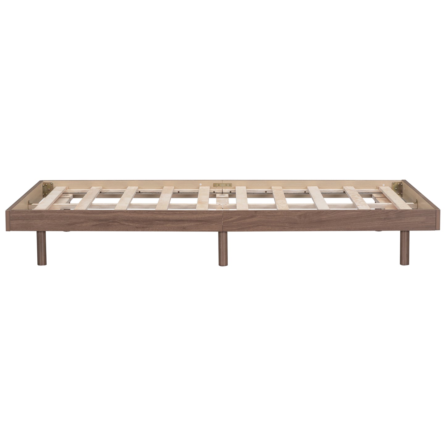 Brown wood platform bed frame with tapered legs
