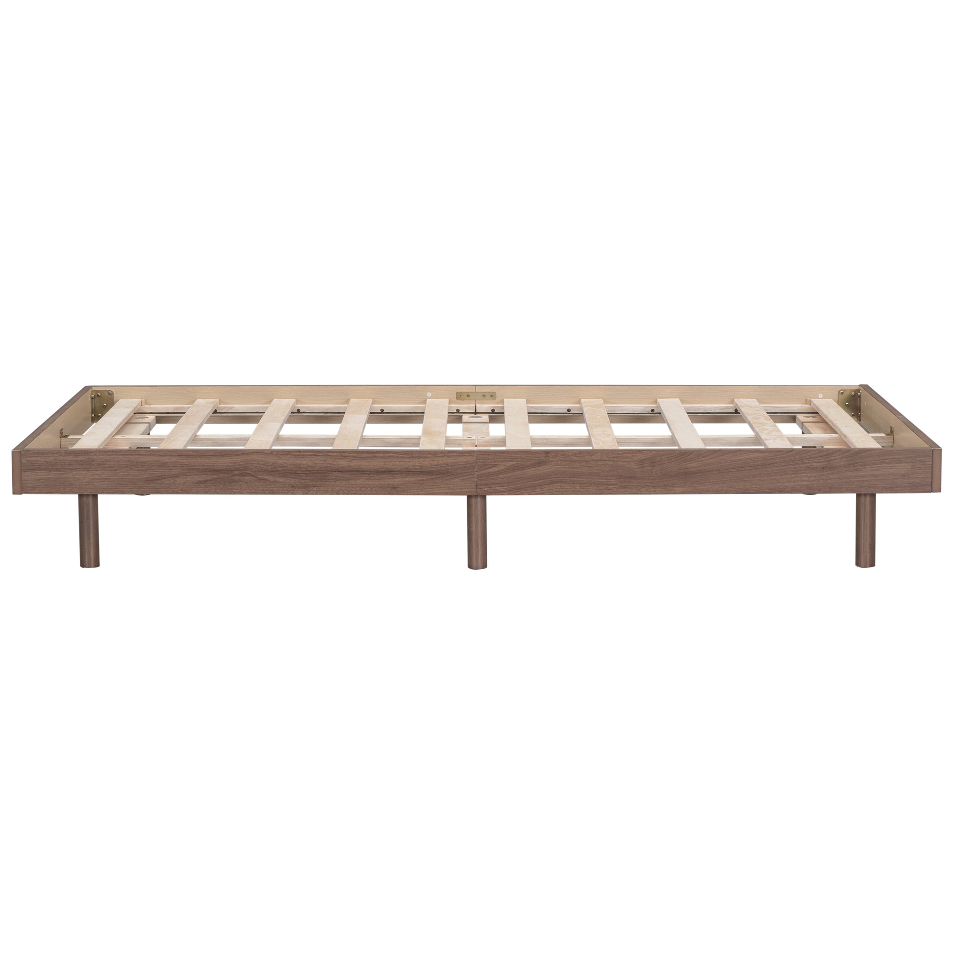 Brown wood platform bed frame with tapered legs