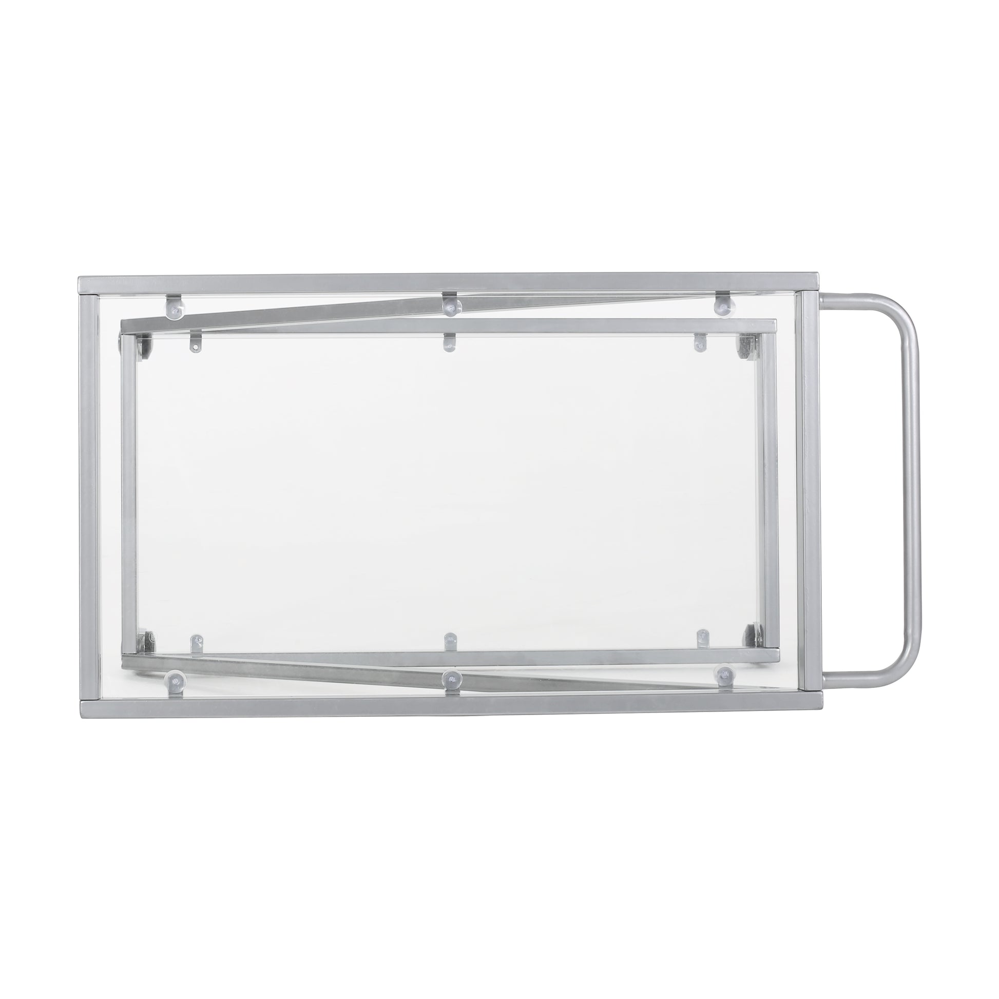 Silver metal framed glass serving tray with handle