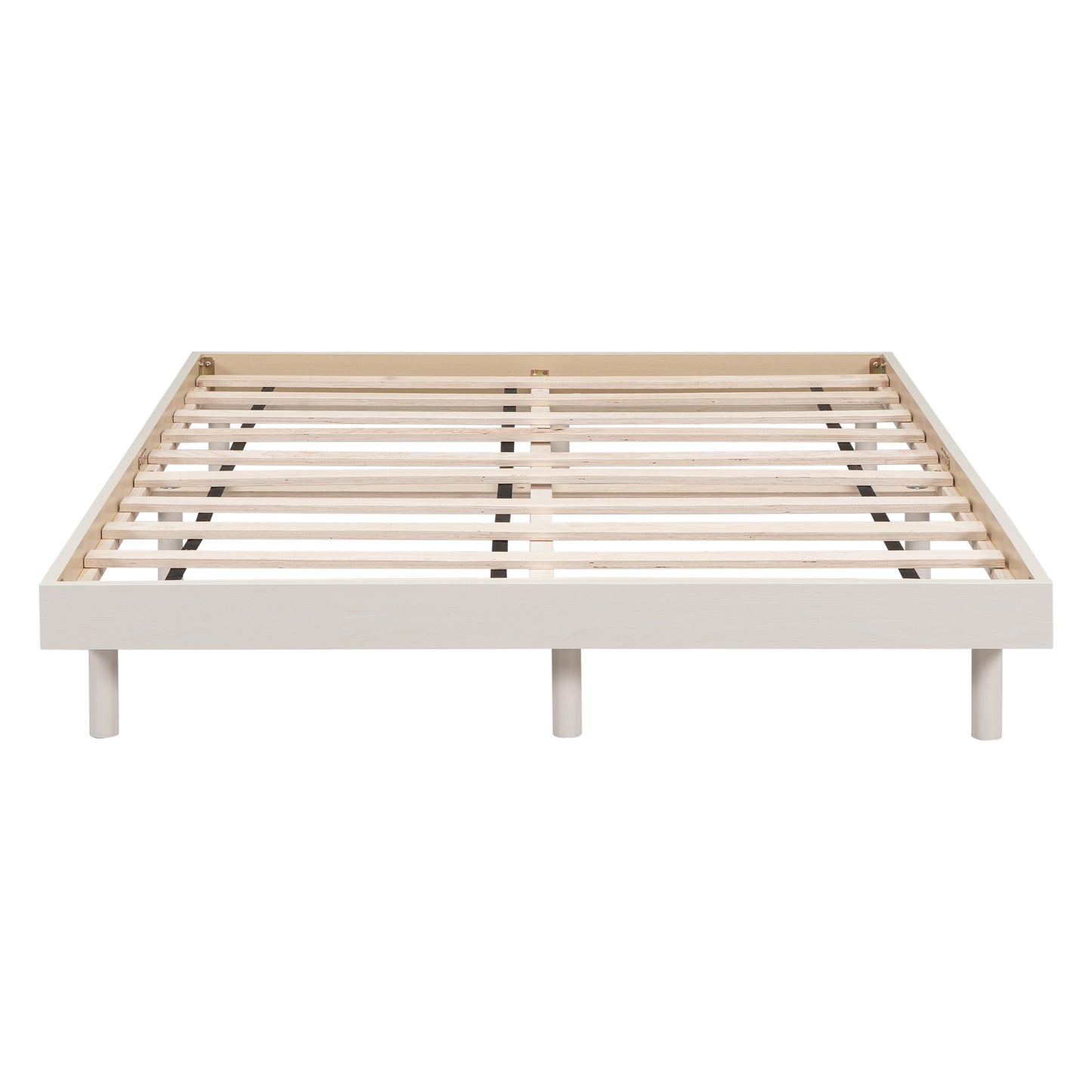 White wood slat bed frame with sturdy legs
