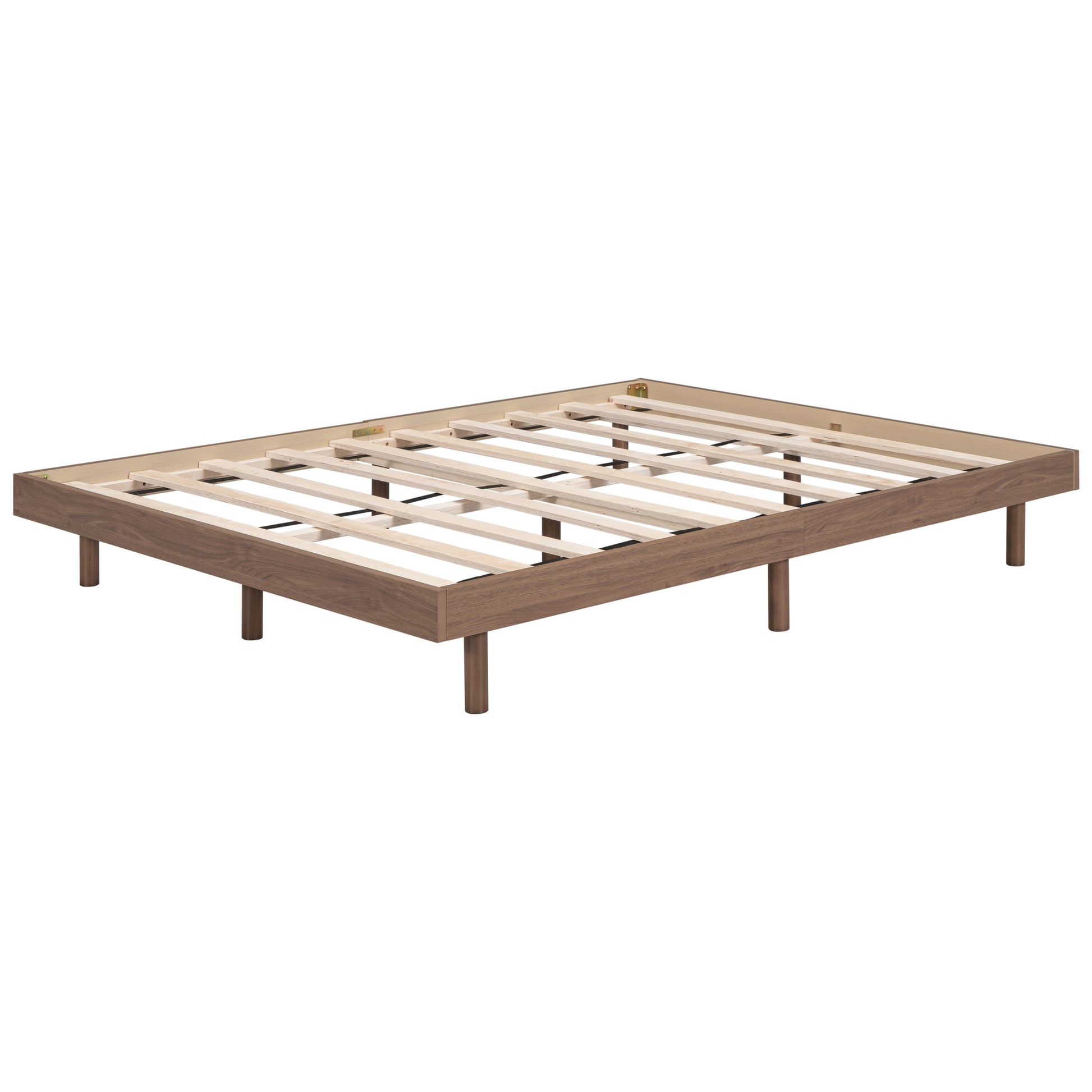 Walnut wood platform bed frame with slatted support modern minimalist design