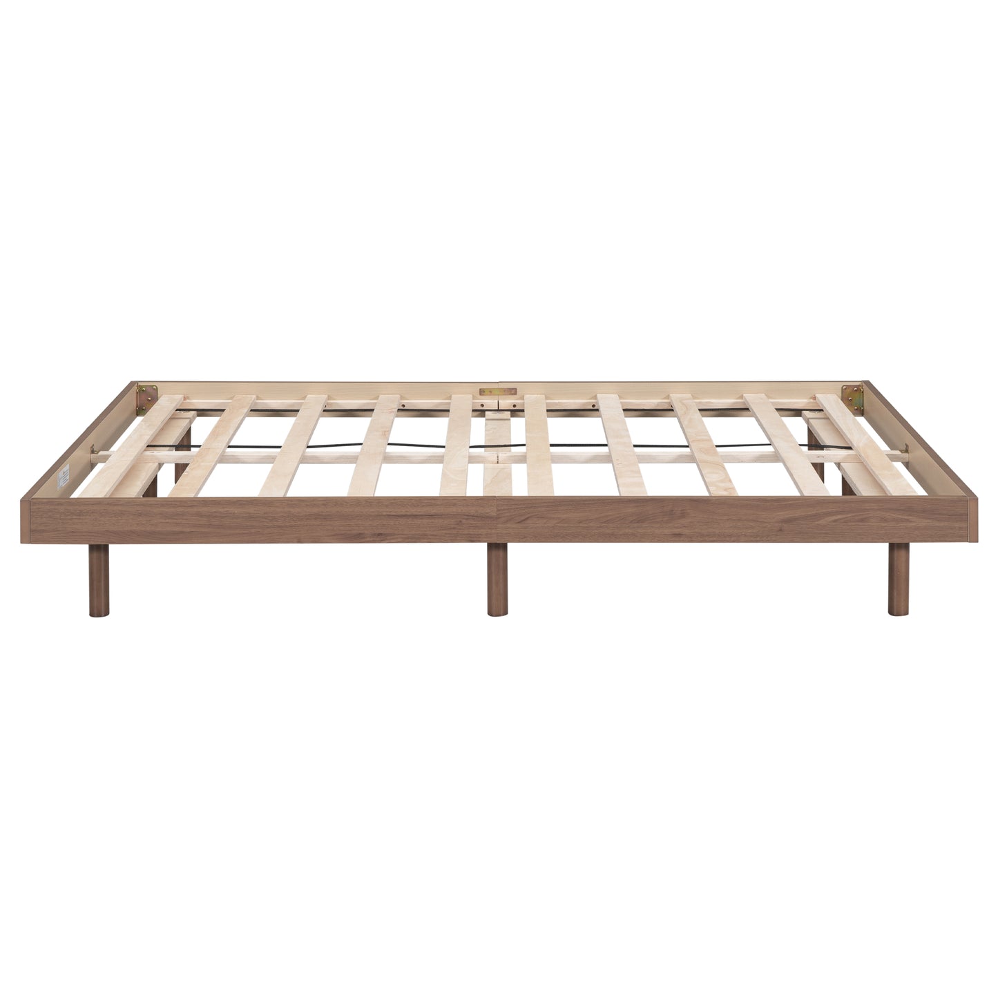 Queen size walnut wood bed frame with slatted support