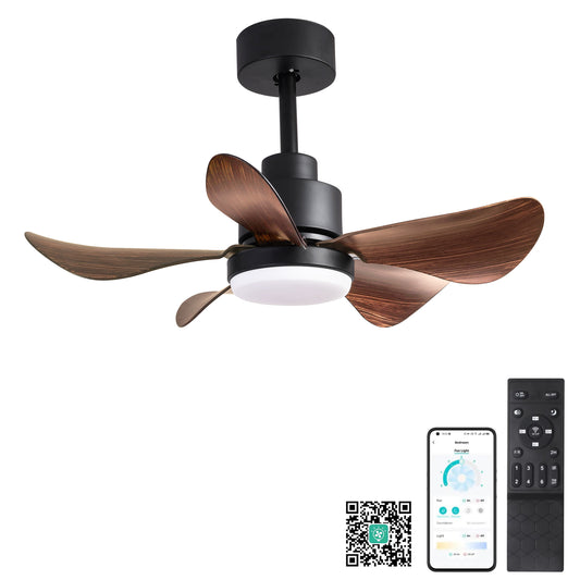Modern black ceiling fan with oilrubbed bronze blades and integrated LED light