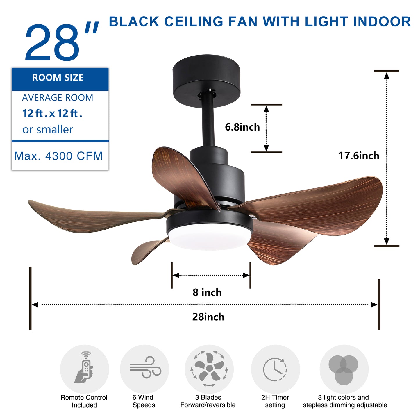inch black ceiling fan with rustic woodlook blades and integrated LED light