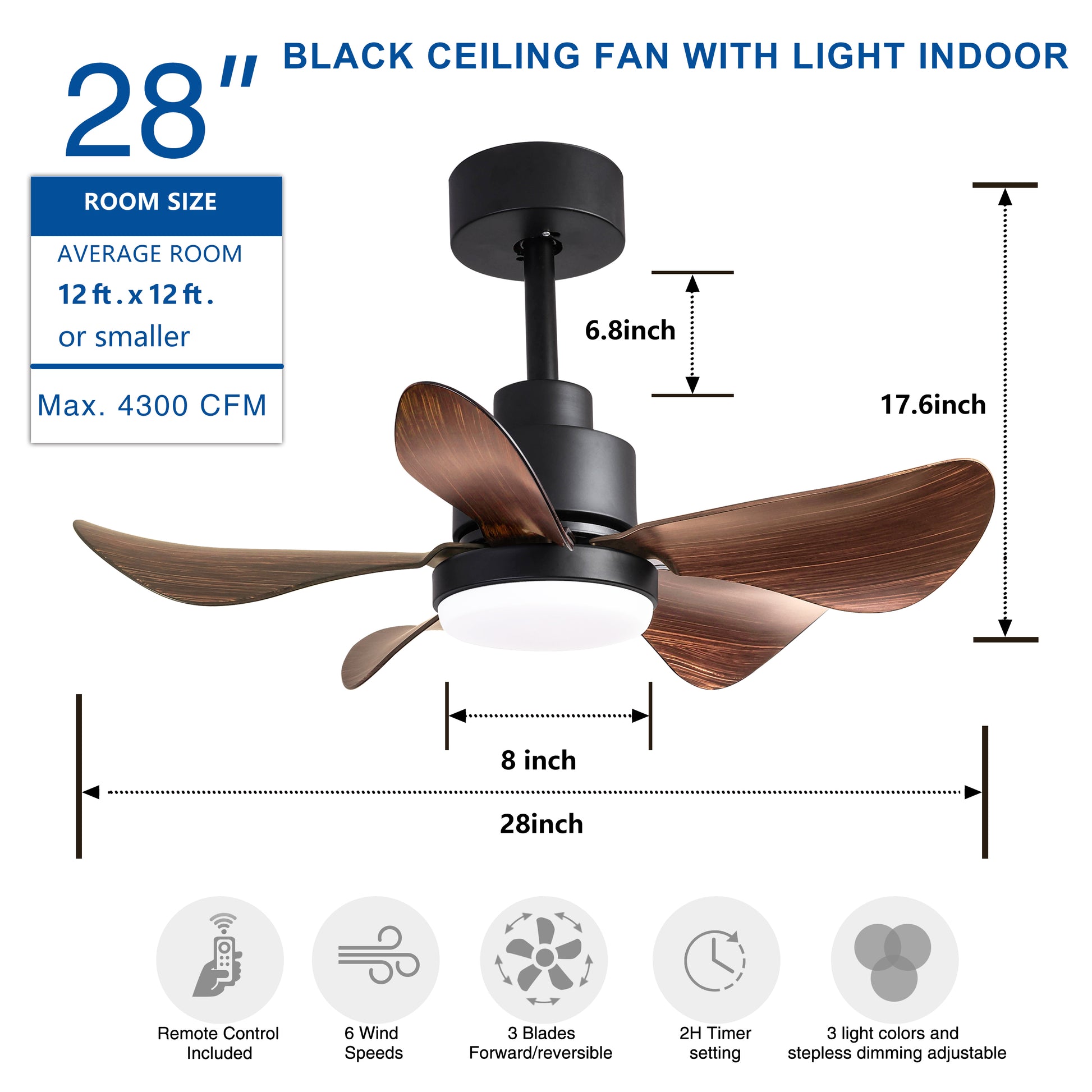 inch black ceiling fan with rustic woodlook blades and integrated LED light