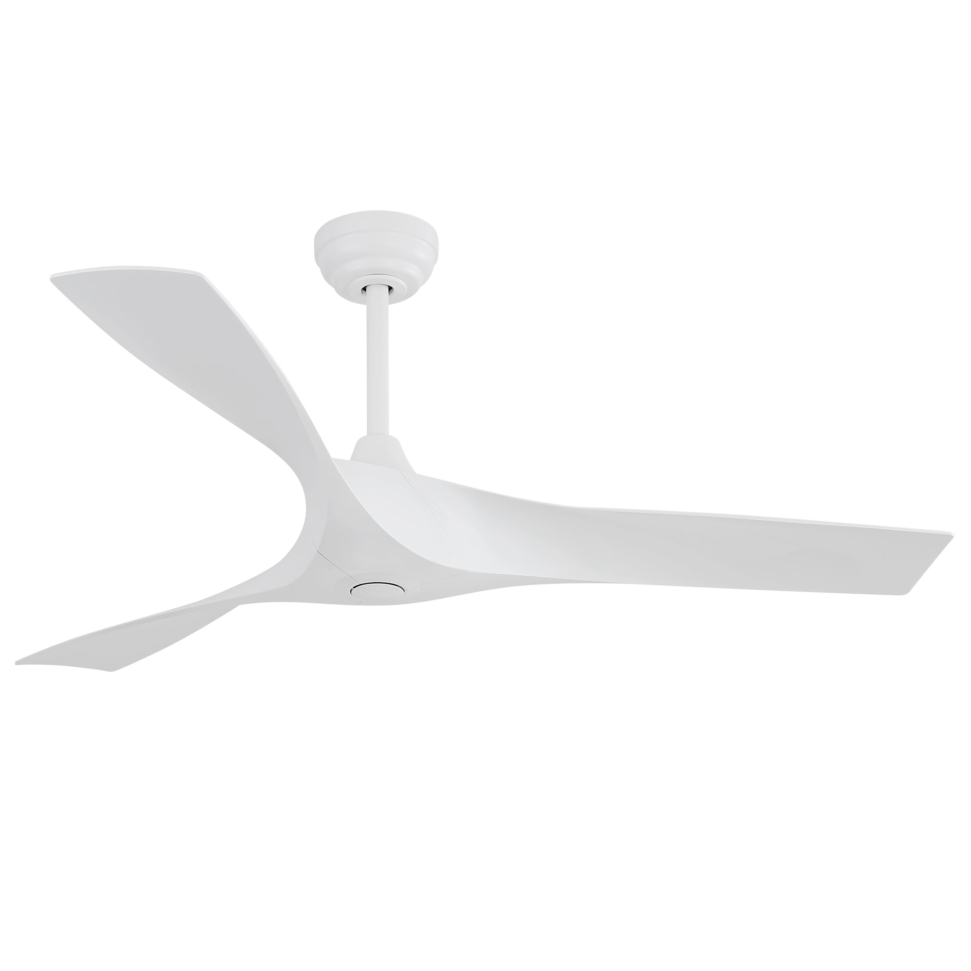 White threeblade modern ceiling fan with sweeping curved blades for contemporary living spaces