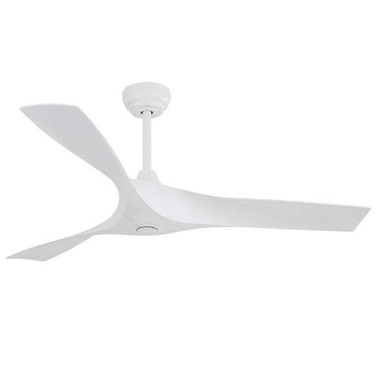 White threeblade modern ceiling fan with sweeping curved blades for contemporary living spaces