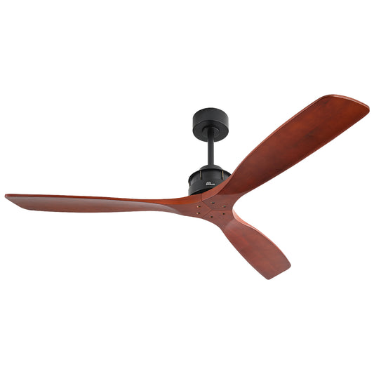 Modern blade dark wood ceiling fan with black motor housing