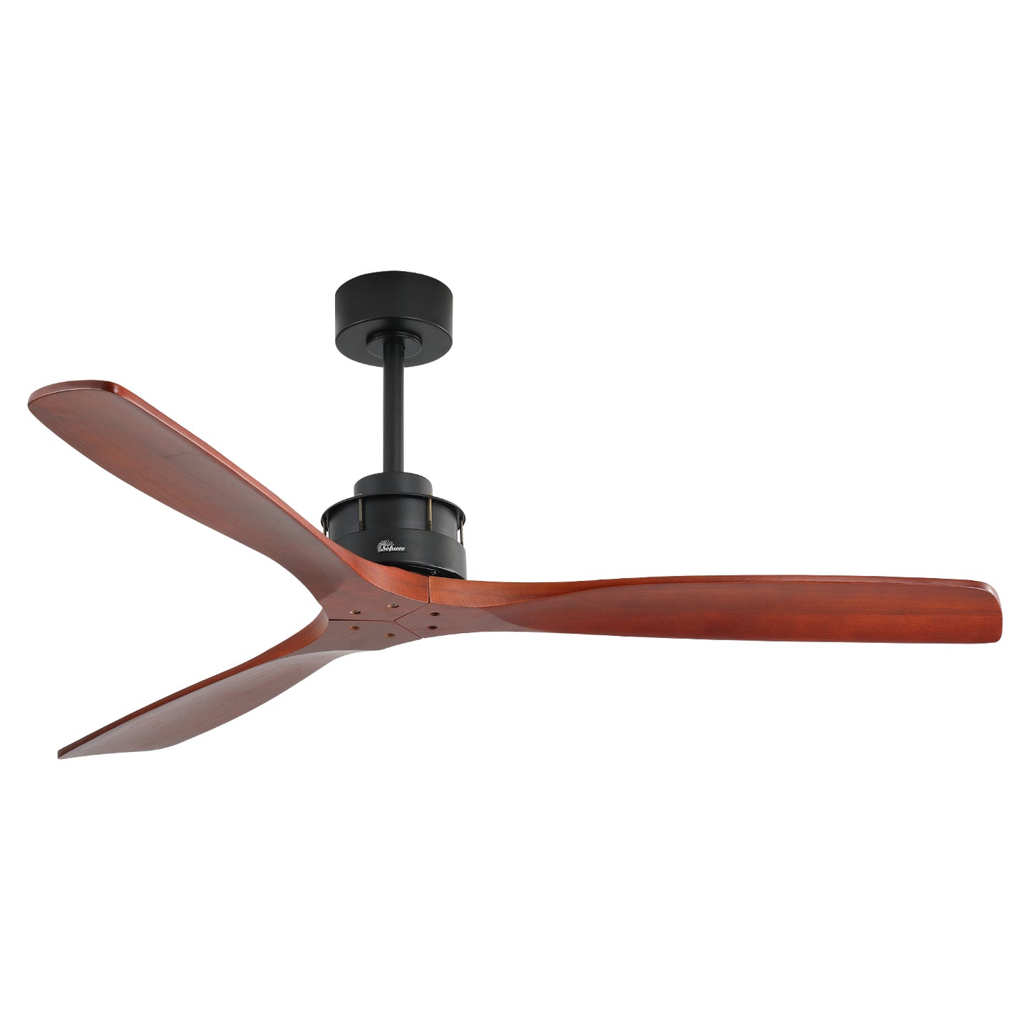 Modern black ceiling fan with three dark wood blades