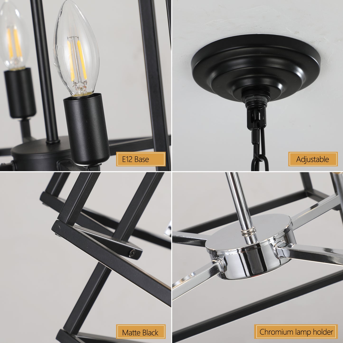 Matte black cage pendant light with clear Edison bulbs and E base