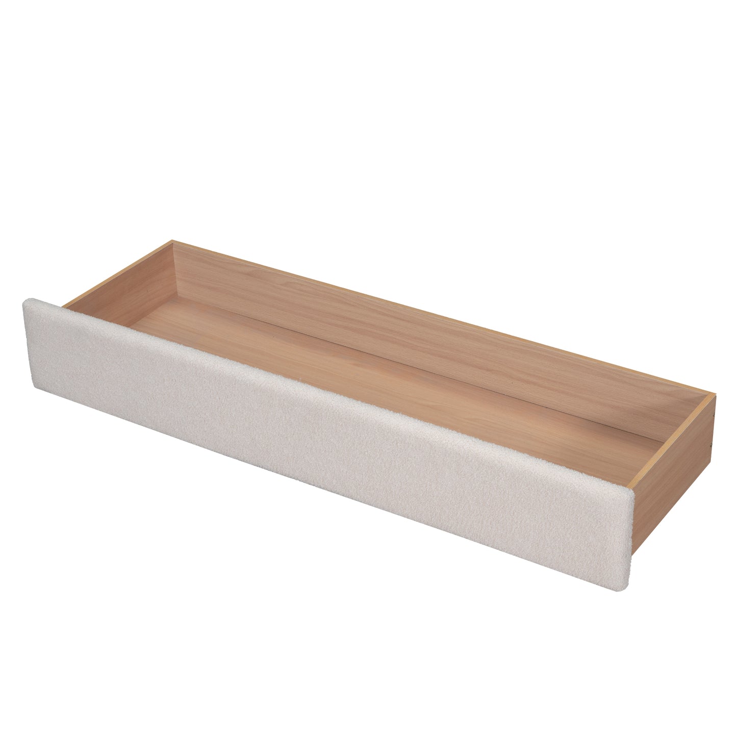 White boucle upholstered drawer front