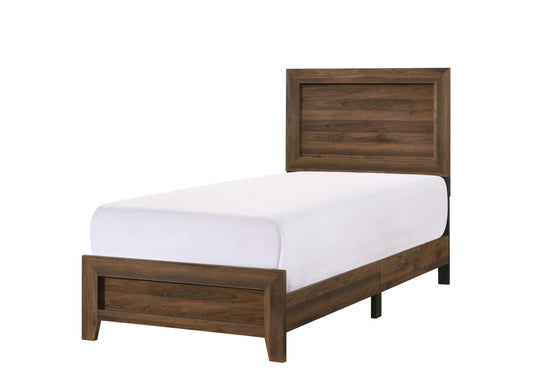 Modern twin bed frame in dark walnut finish with clean lines