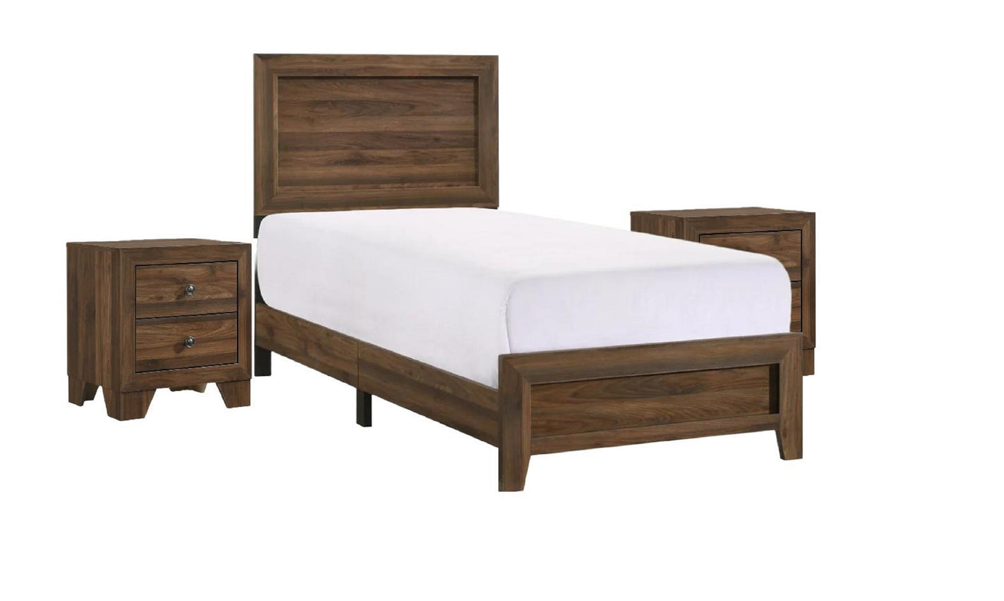 Dark wood twin bed frame with matching nightstands
