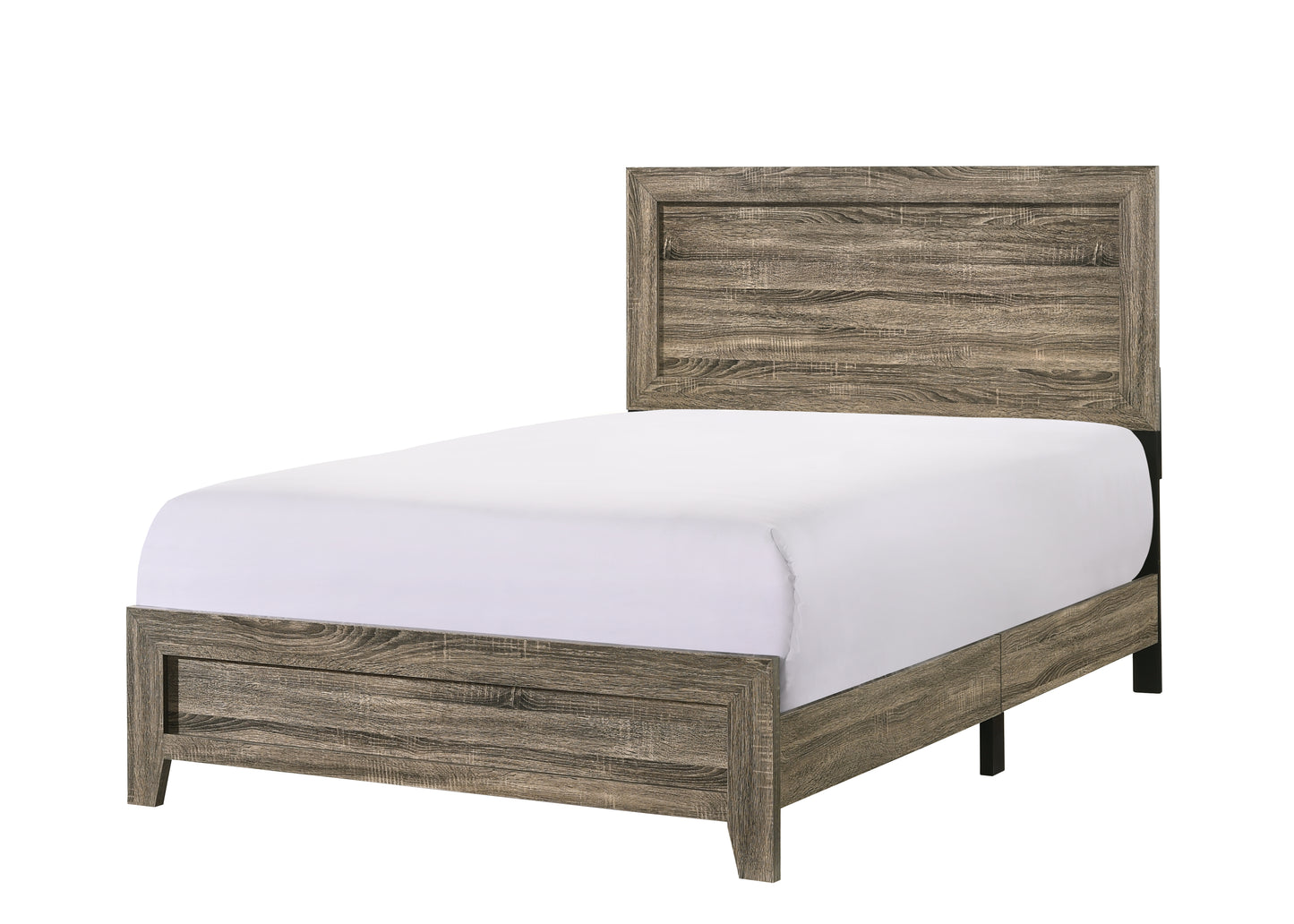 Rustic wood grain twin bed frame with upholstered headboard for childrens room