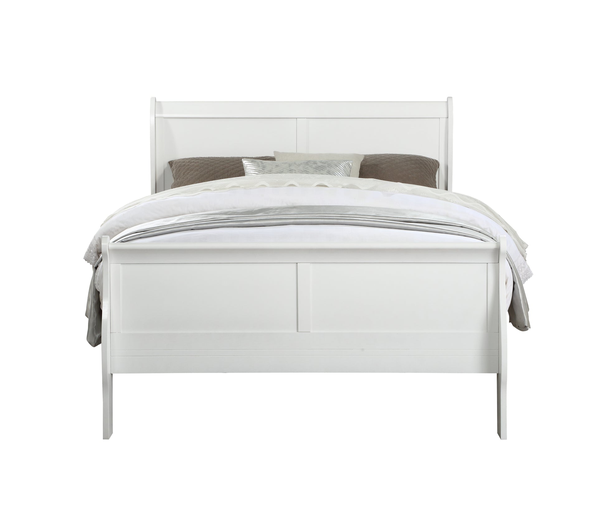 Modern white sleigh bed with upholstered headboard and footboard