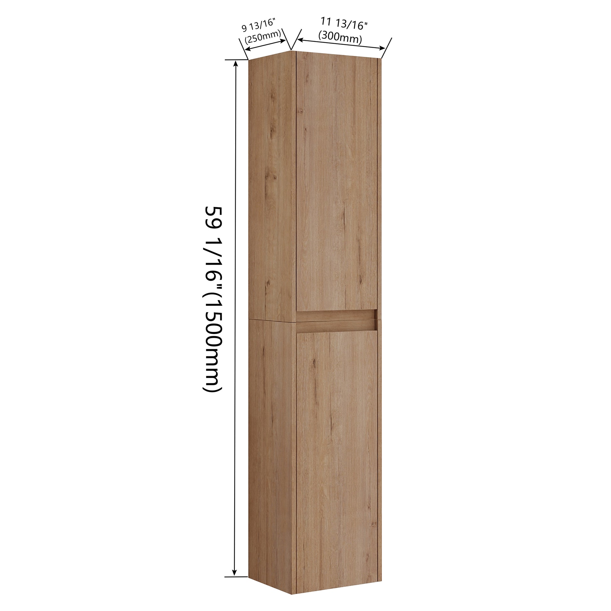 Tall oak finish storage cabinet  inches high ideal for a bathroom vanity
