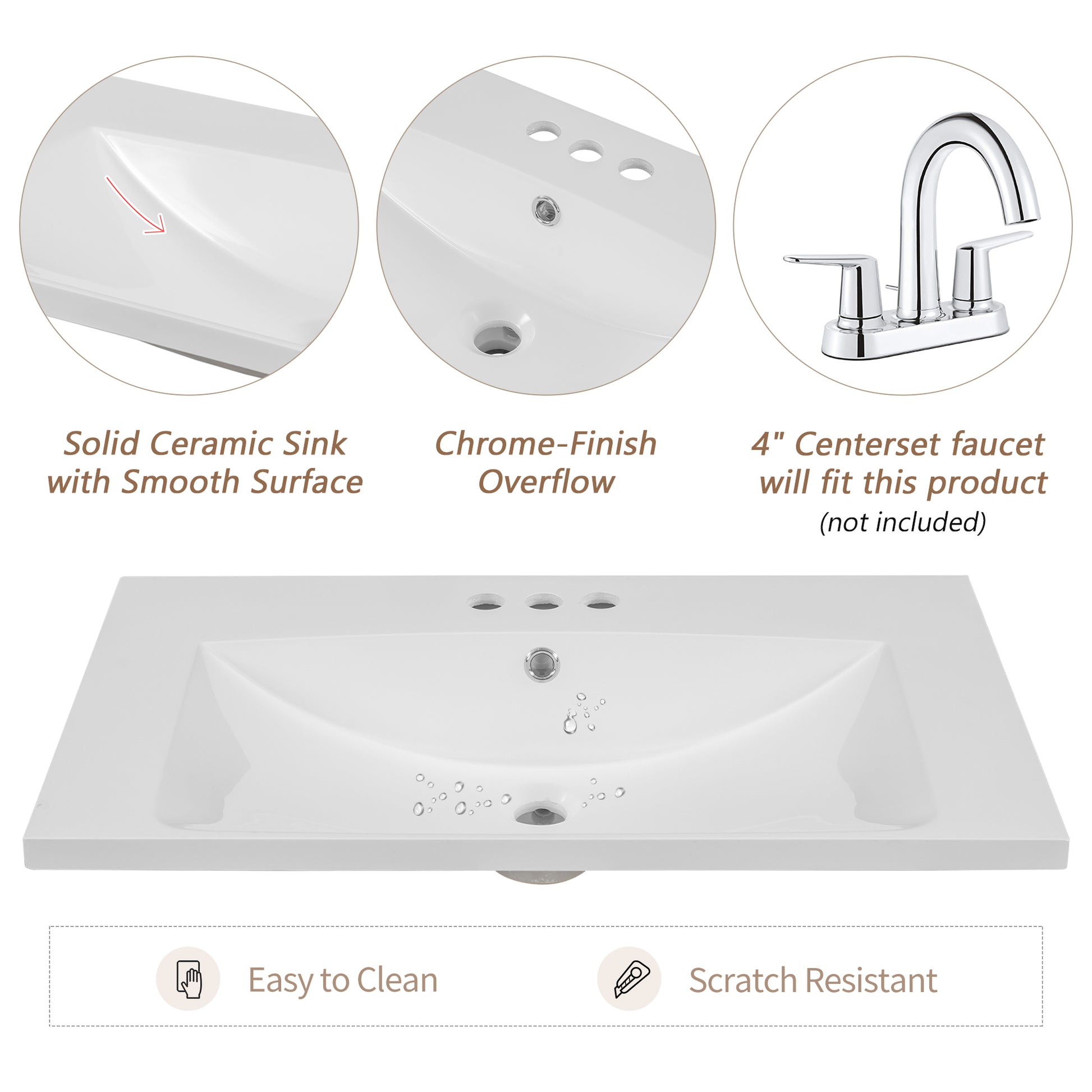 White ceramic bathroom sink with smooth surface and overflow drain