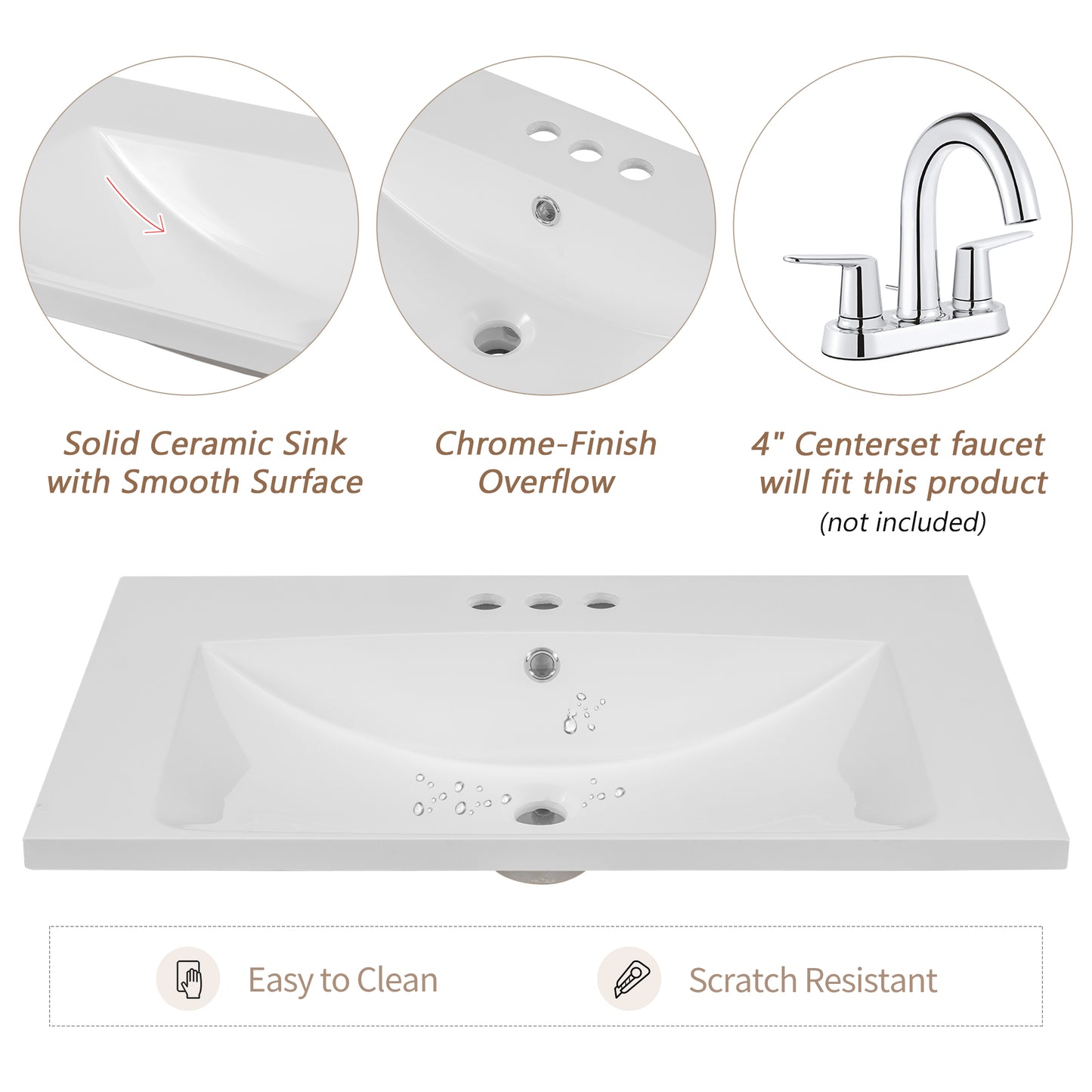 White ceramic bathroom sink with smooth surface and overflow drain