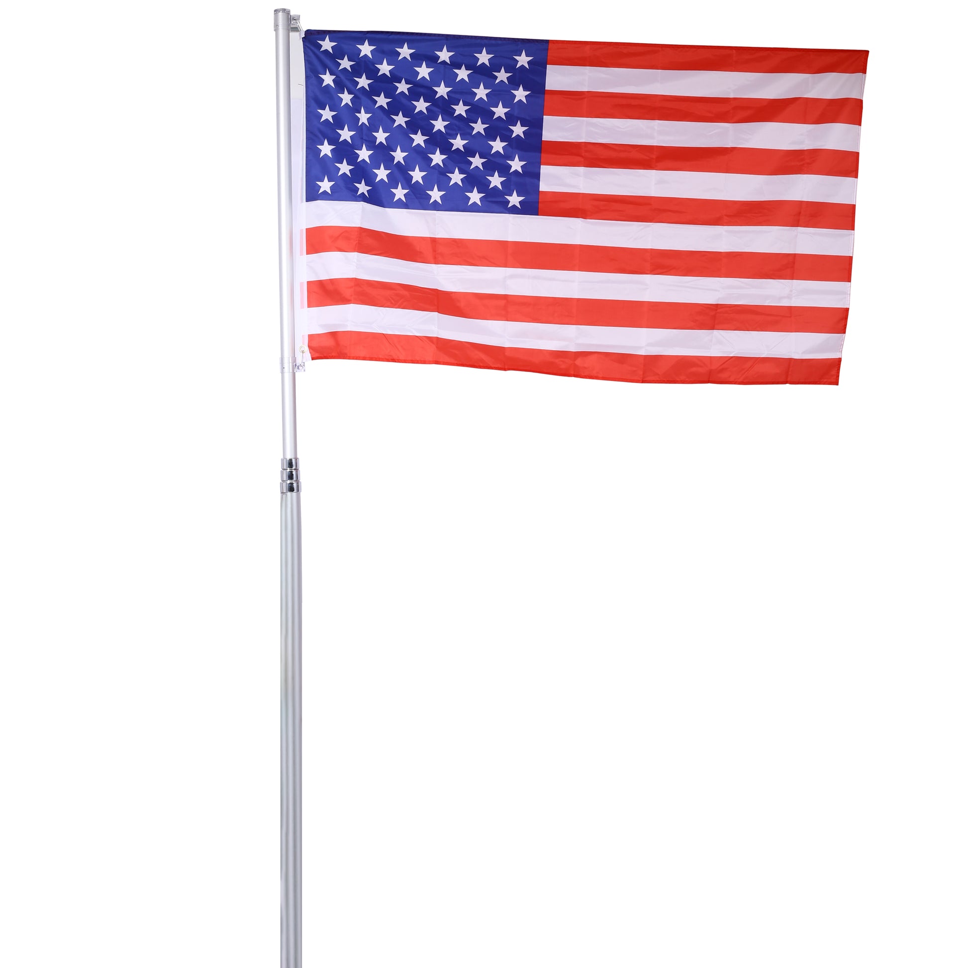 Durable nylon US flag on adjustable aluminum flagpole for outdoor display