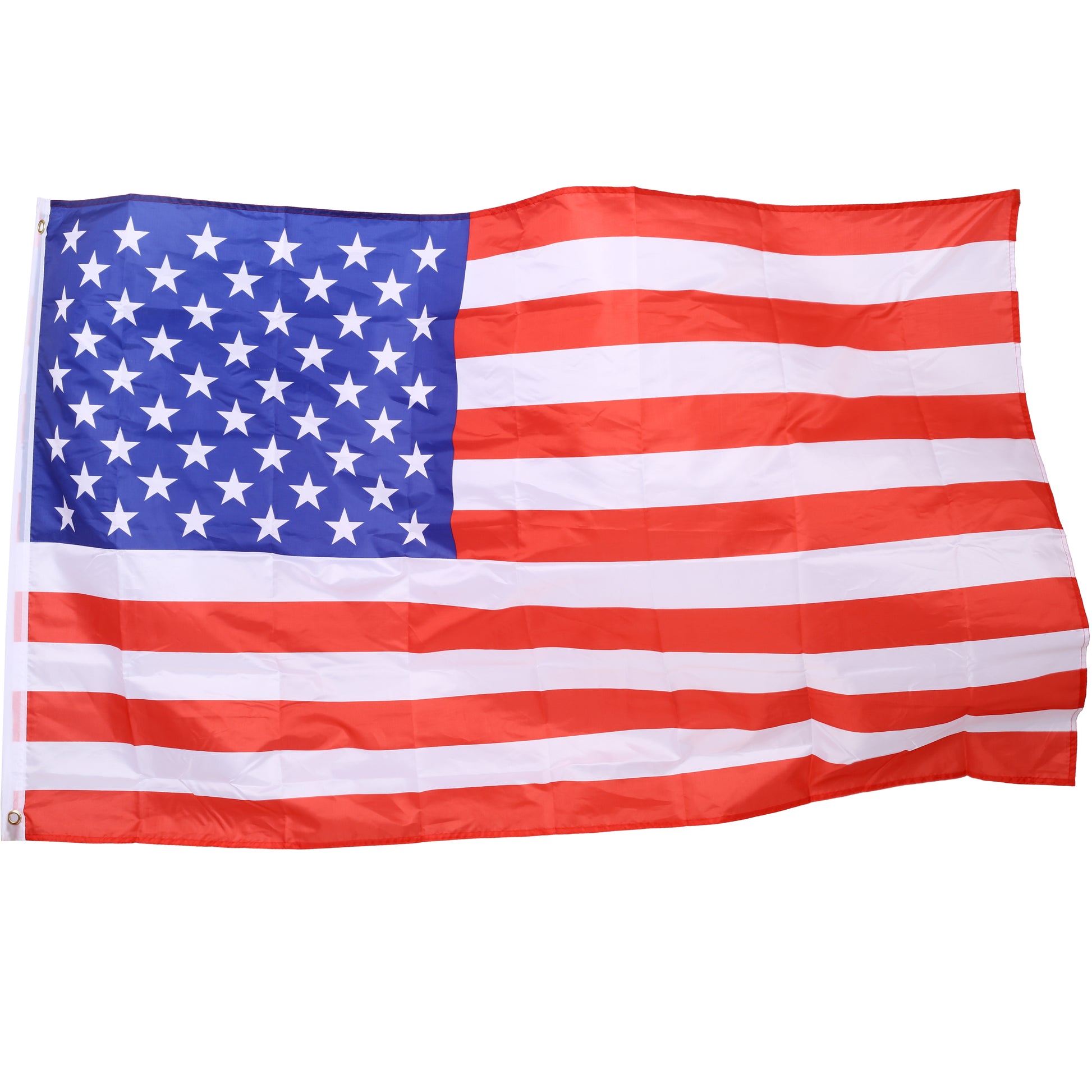 American flag with  white stars on a blue field and  red and white stripes