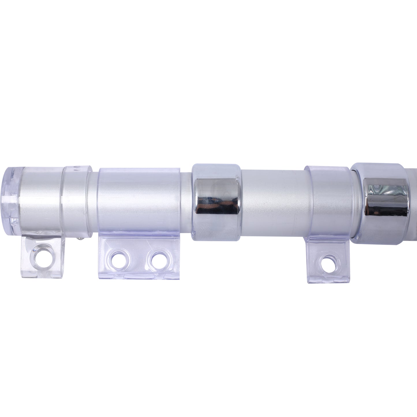 Silver and clear plastic shower curtain rod bracket