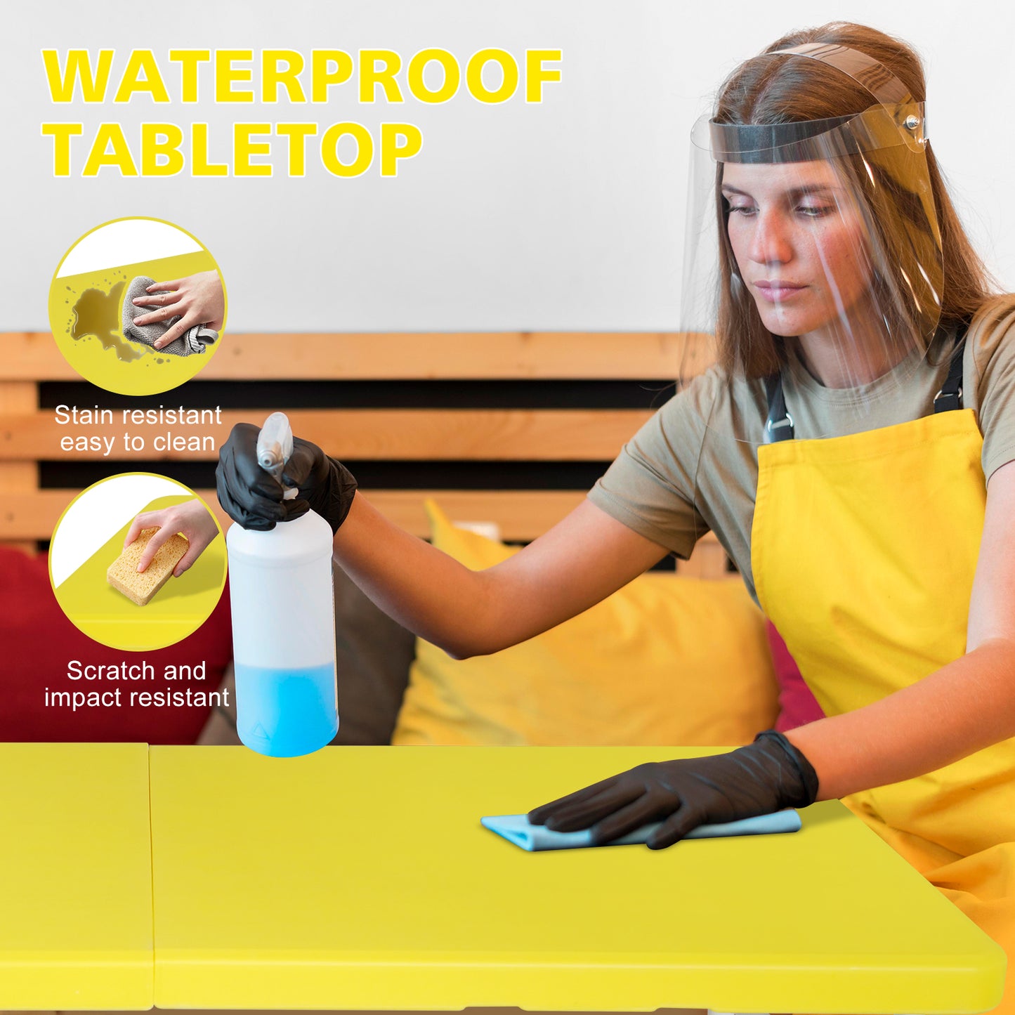 Bright yellow waterproof tabletop stain resistant and easy to clean