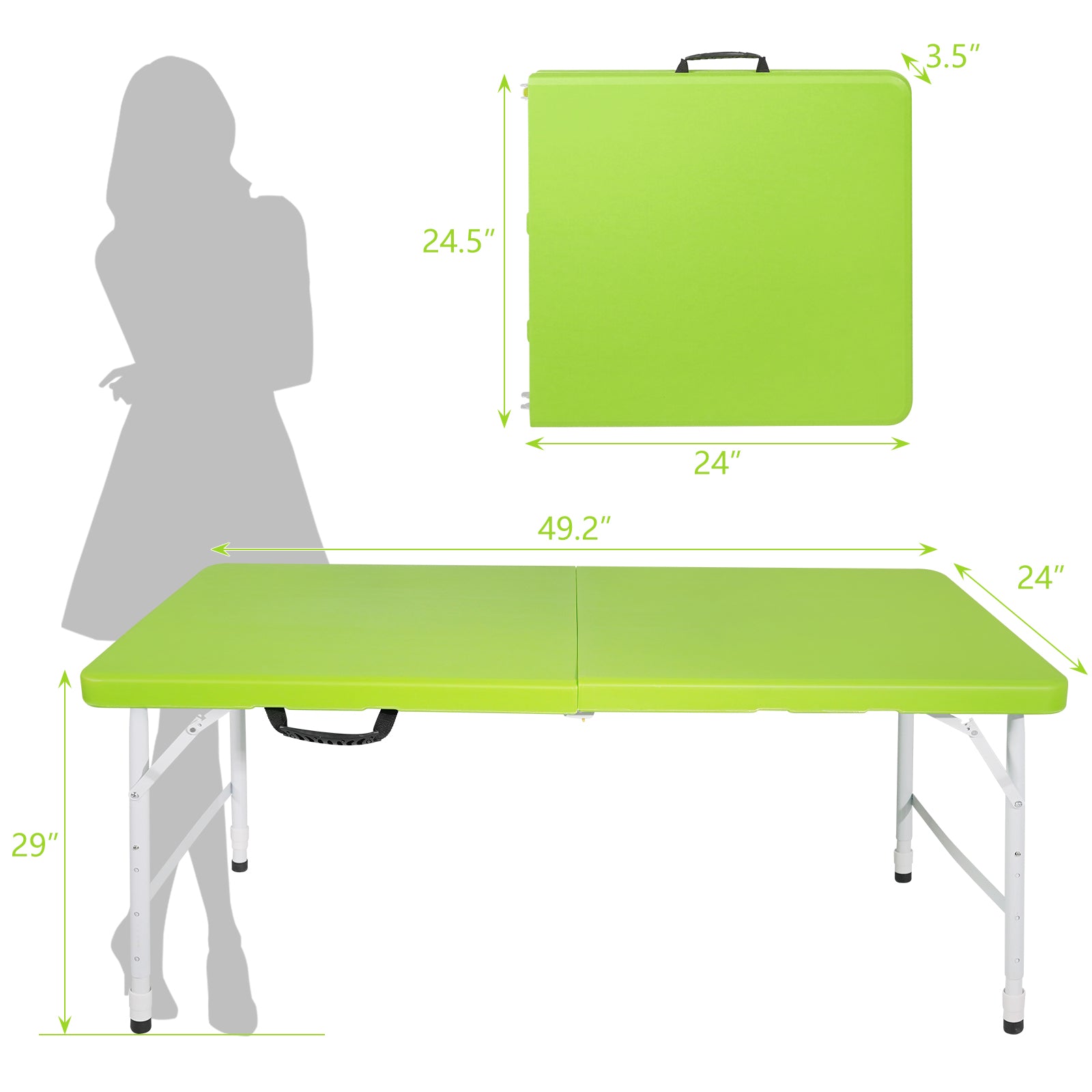 Lime green foldable plastic table  inch length ideal for outdoor events or parties