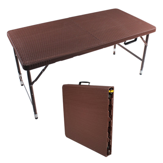 Brown textured folding table compact and portable for outdoor events