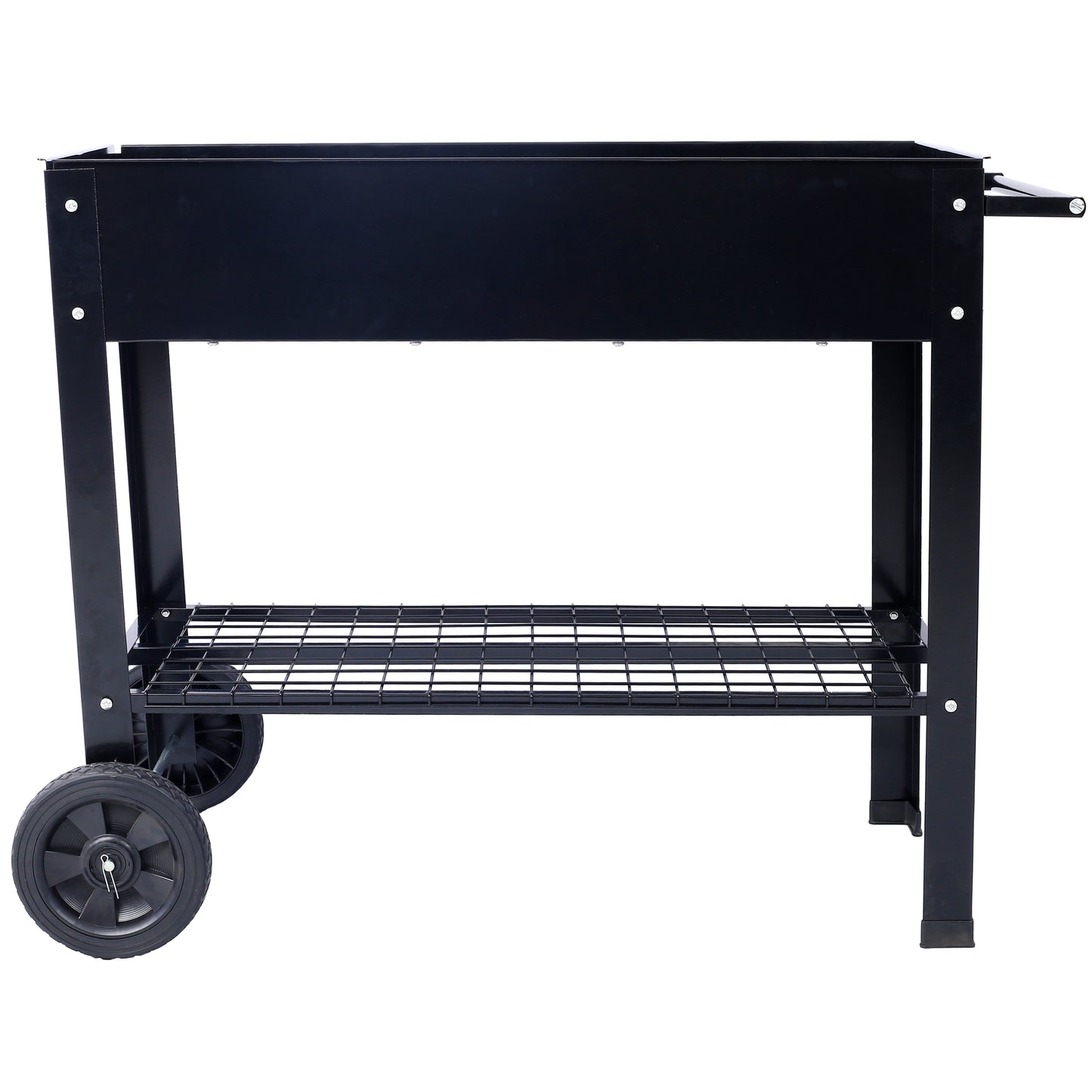Black portable charcoal grill with wheels for easy transport and outdoor cooking