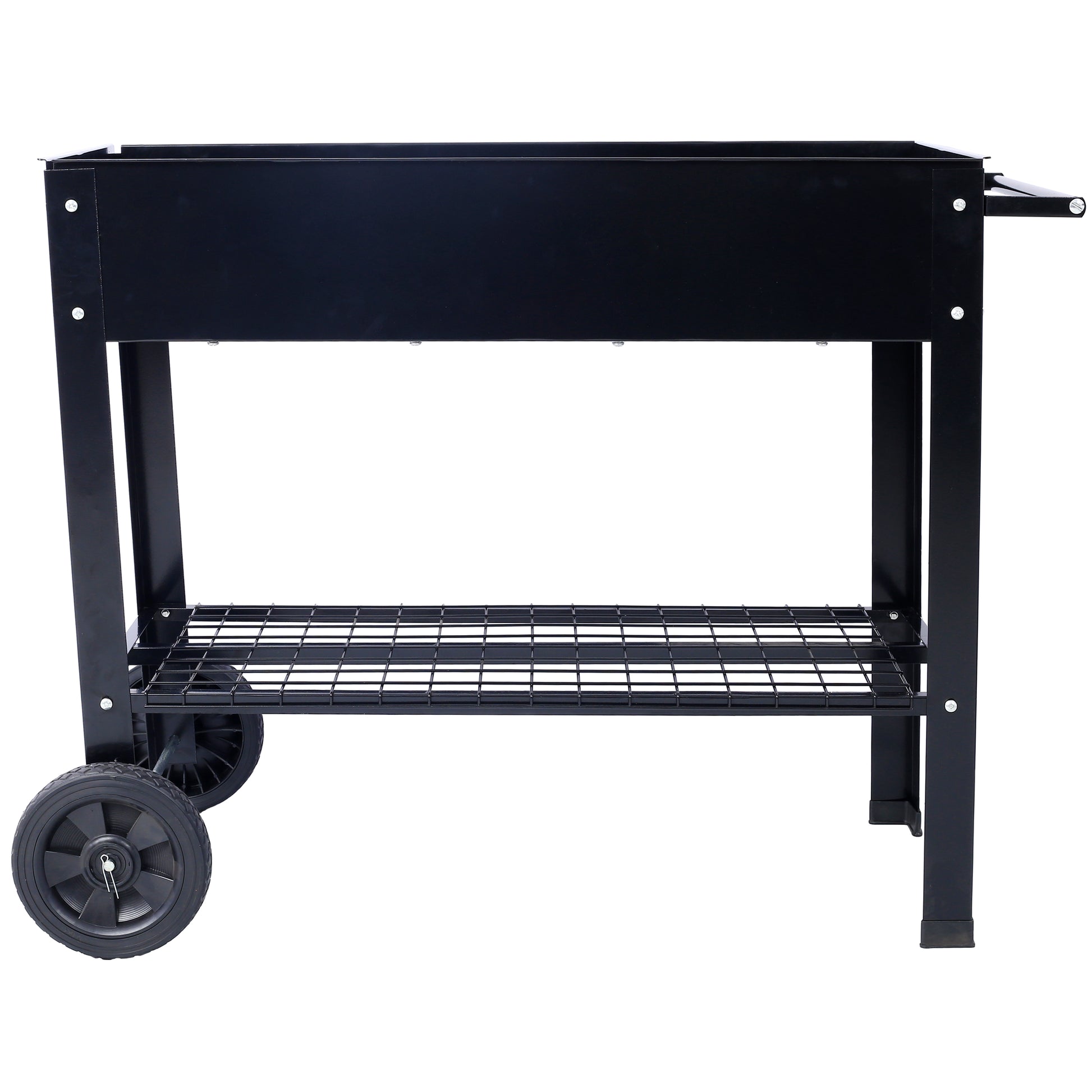 Black portable charcoal grill with wheels for easy transport and outdoor cooking