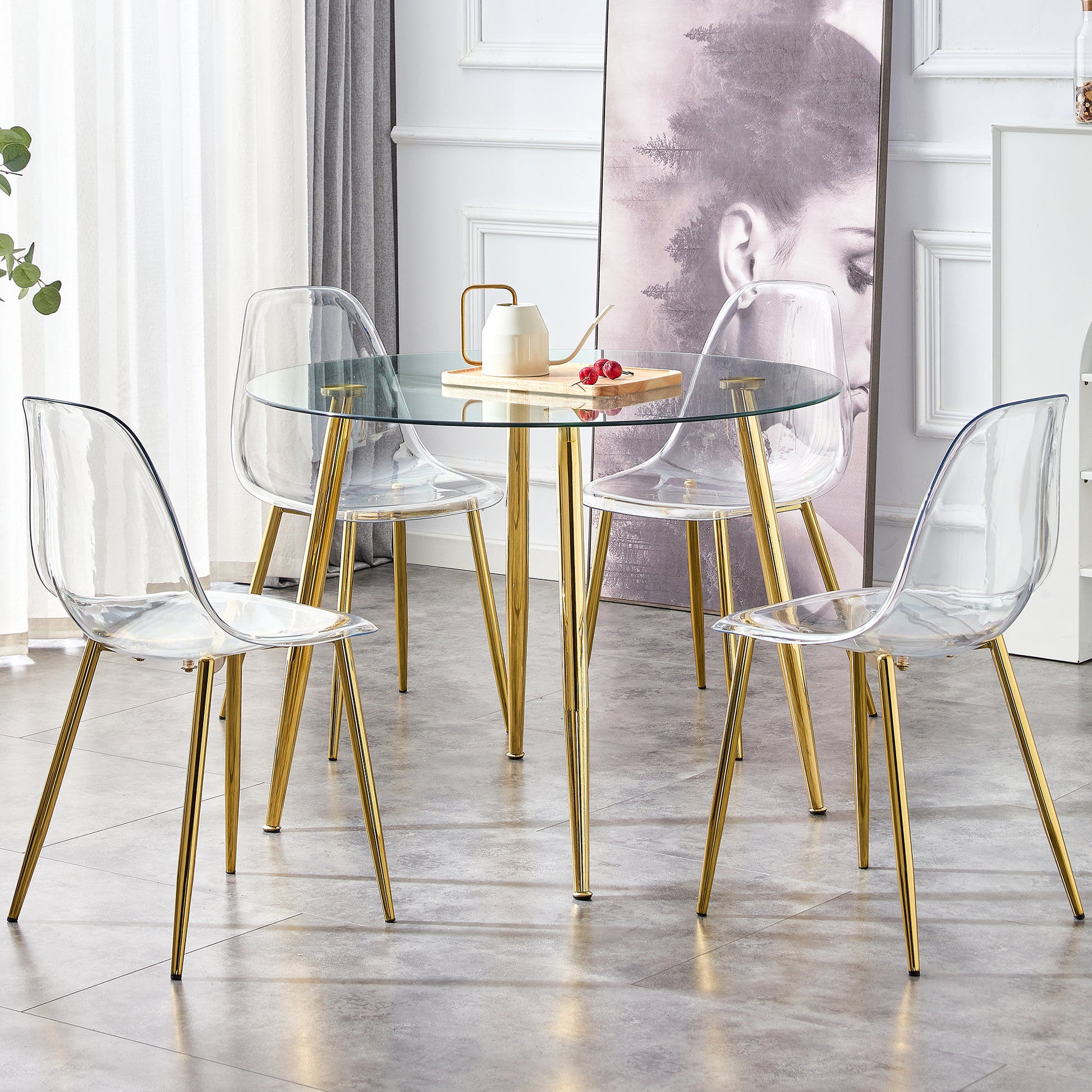 Clear acrylic dining chair with gold metal legs modern design