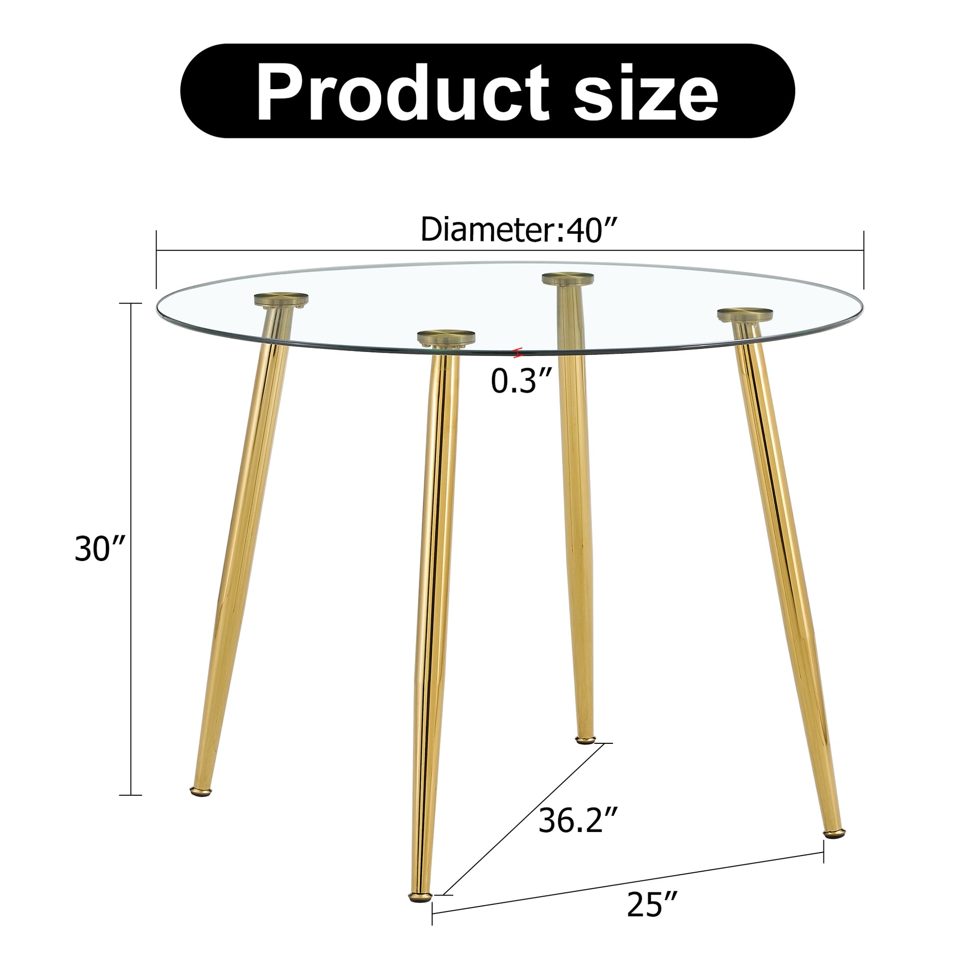 Round glass dining table with polished gold legs  diameter  height