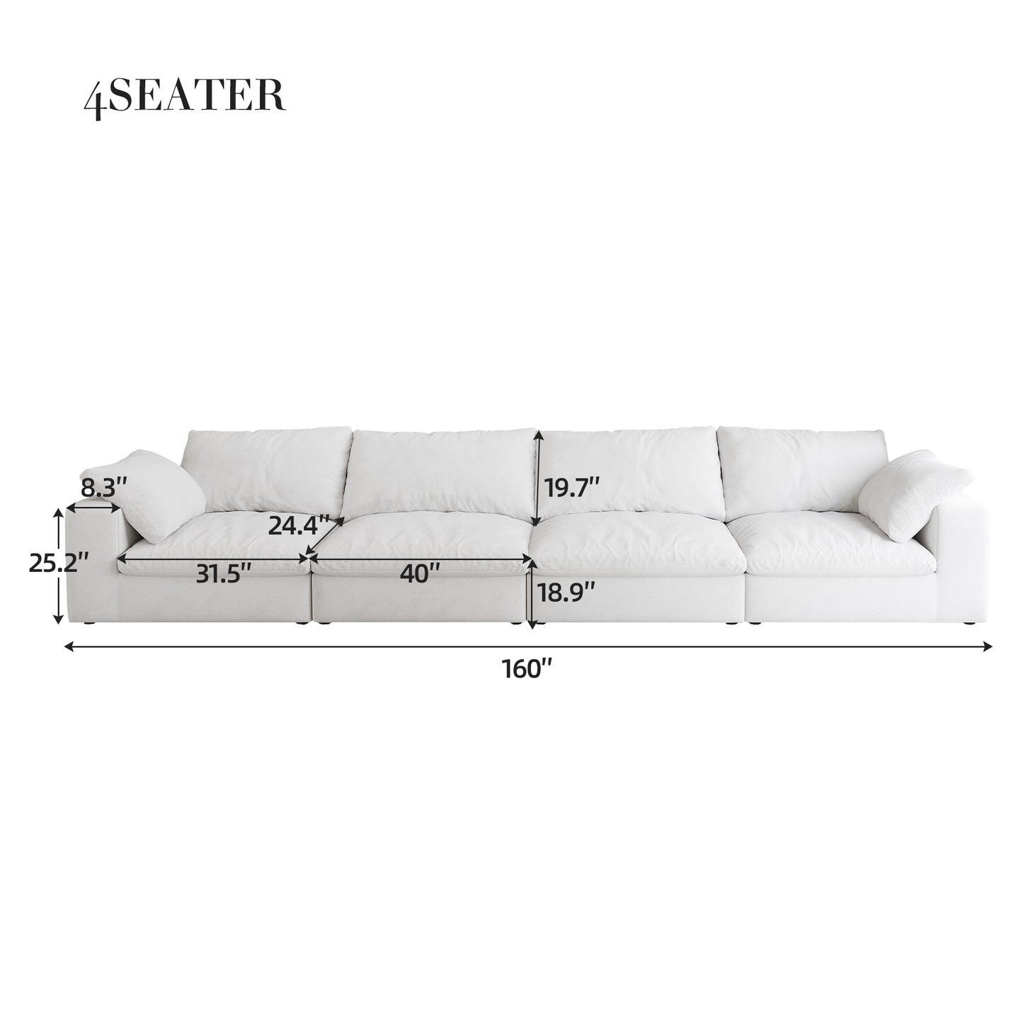 White sectional sofa with plush cushions and minimalist design  wide
