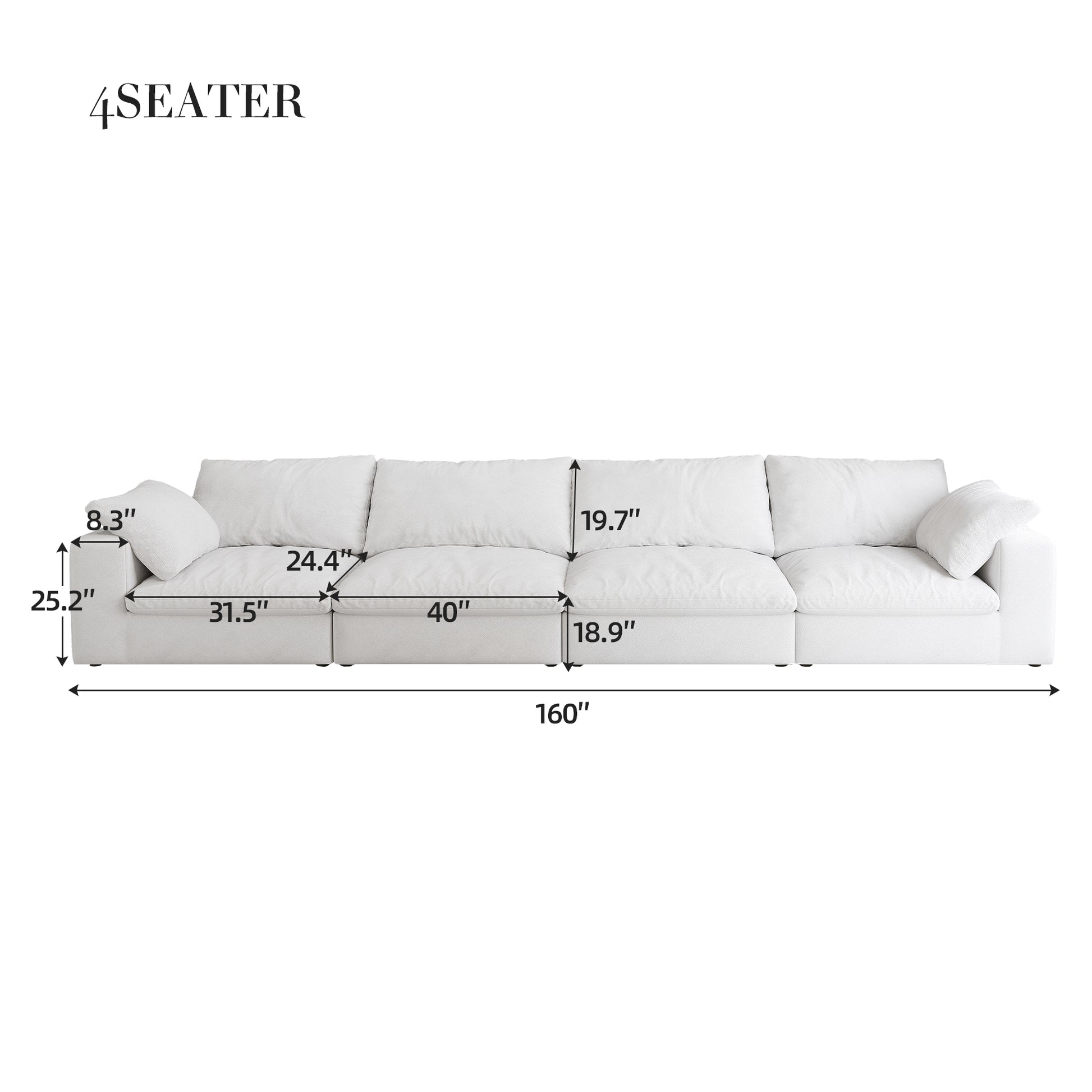 White sectional sofa with plush cushions and minimalist design  wide