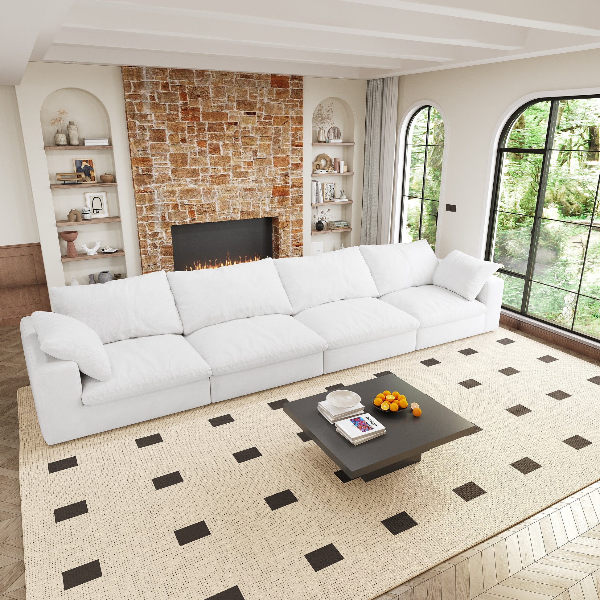 Plush white sectional sofa with deep seats and large back cushions