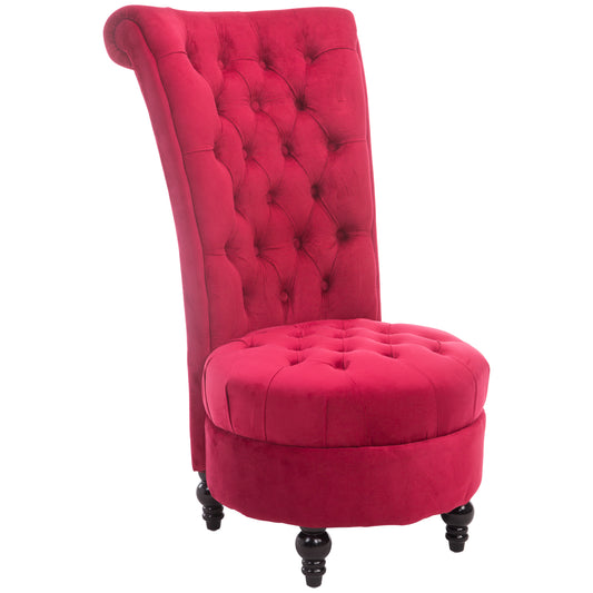 Red velvet tufted accent chair with high back