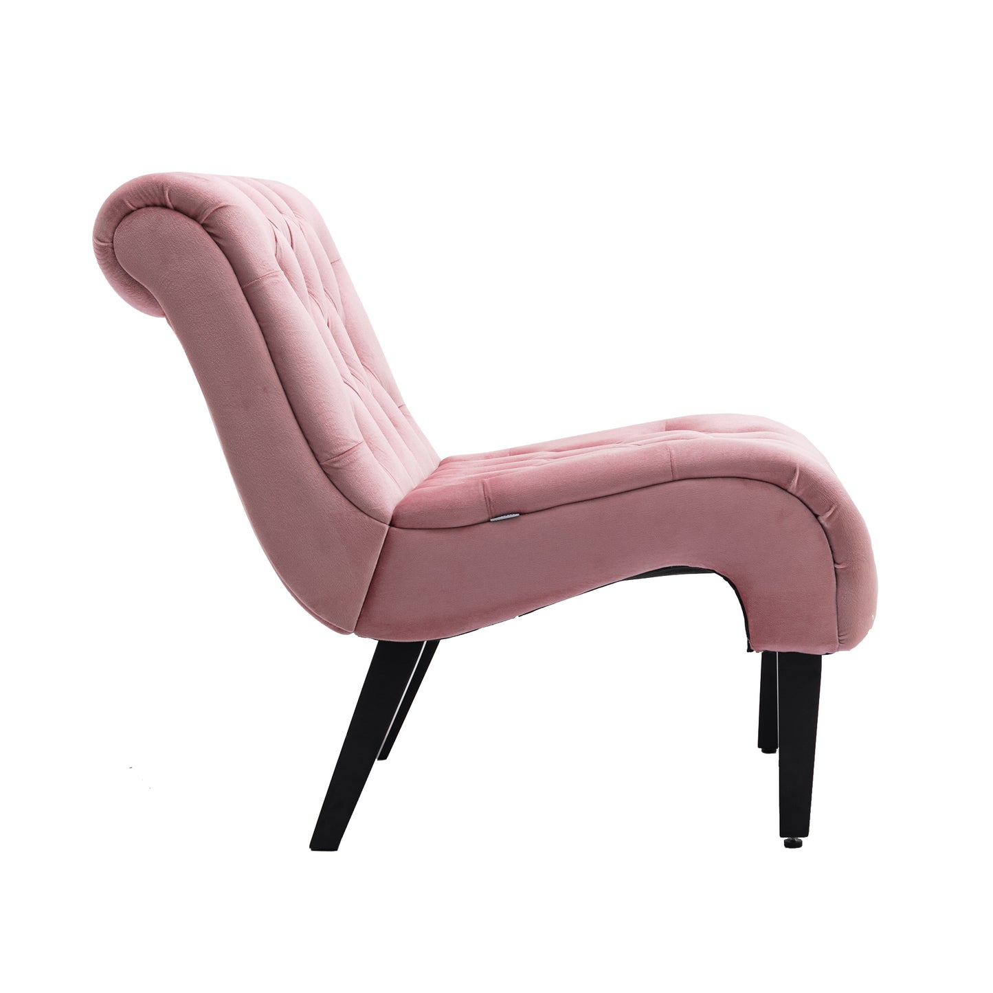 Dusty rose velvet accent chair with tufted back and curved silhouette