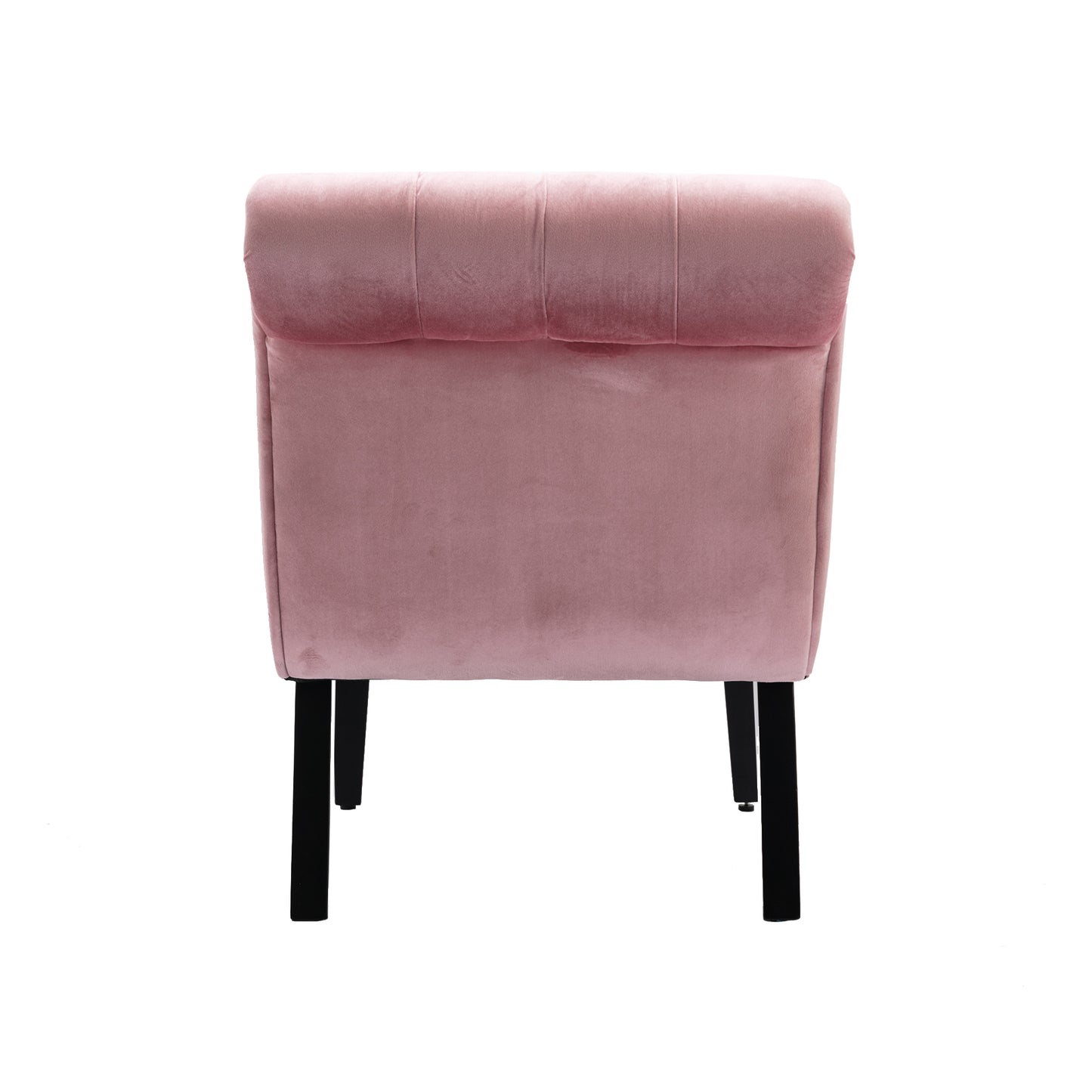 Dusty rose velvet accent chair with tufted back and black legs perfect for small spaces
