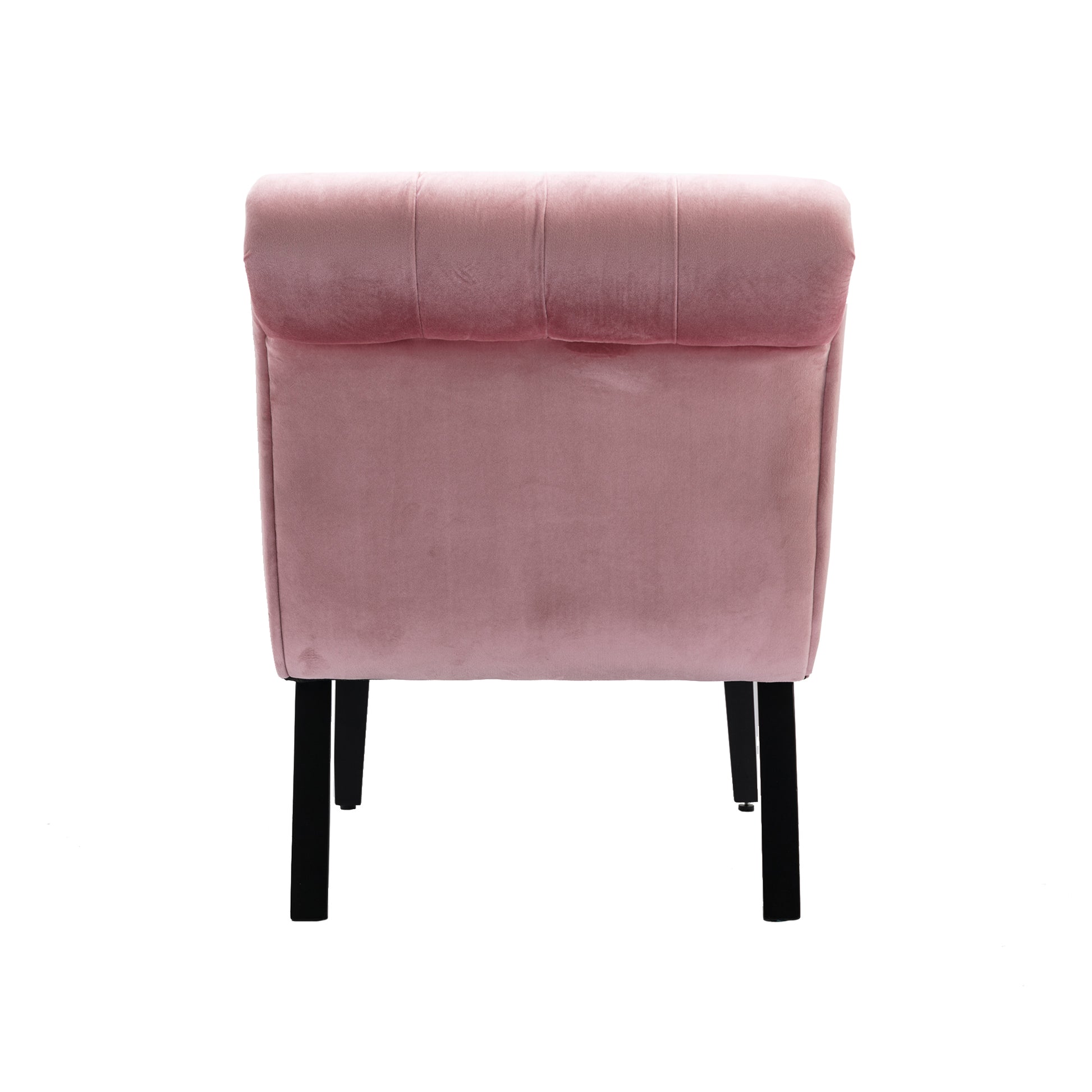 Dusty rose velvet accent chair with tufted back and black legs perfect for small spaces