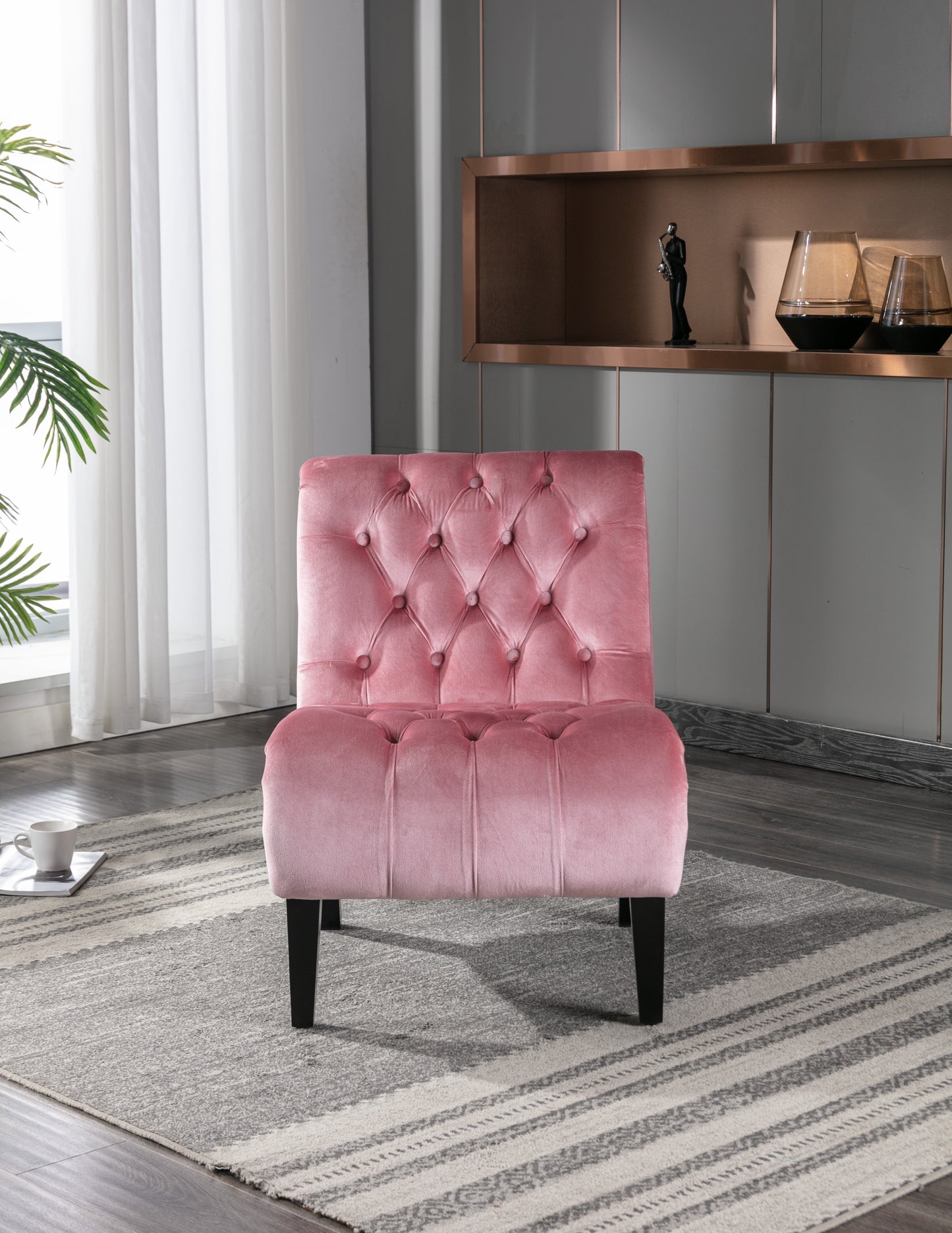Pink velvet slipper chair with diamond tufting elegant accent seating for modern homes