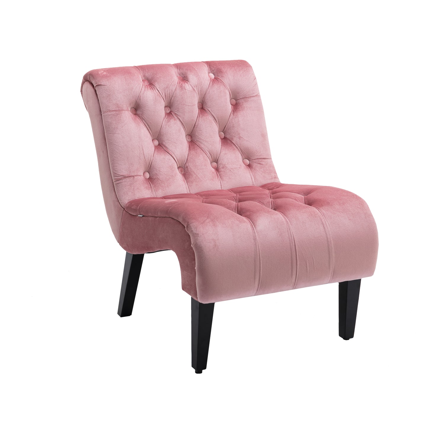 Dusty rose velvet accent chair with diamond tufting and black tapered legs