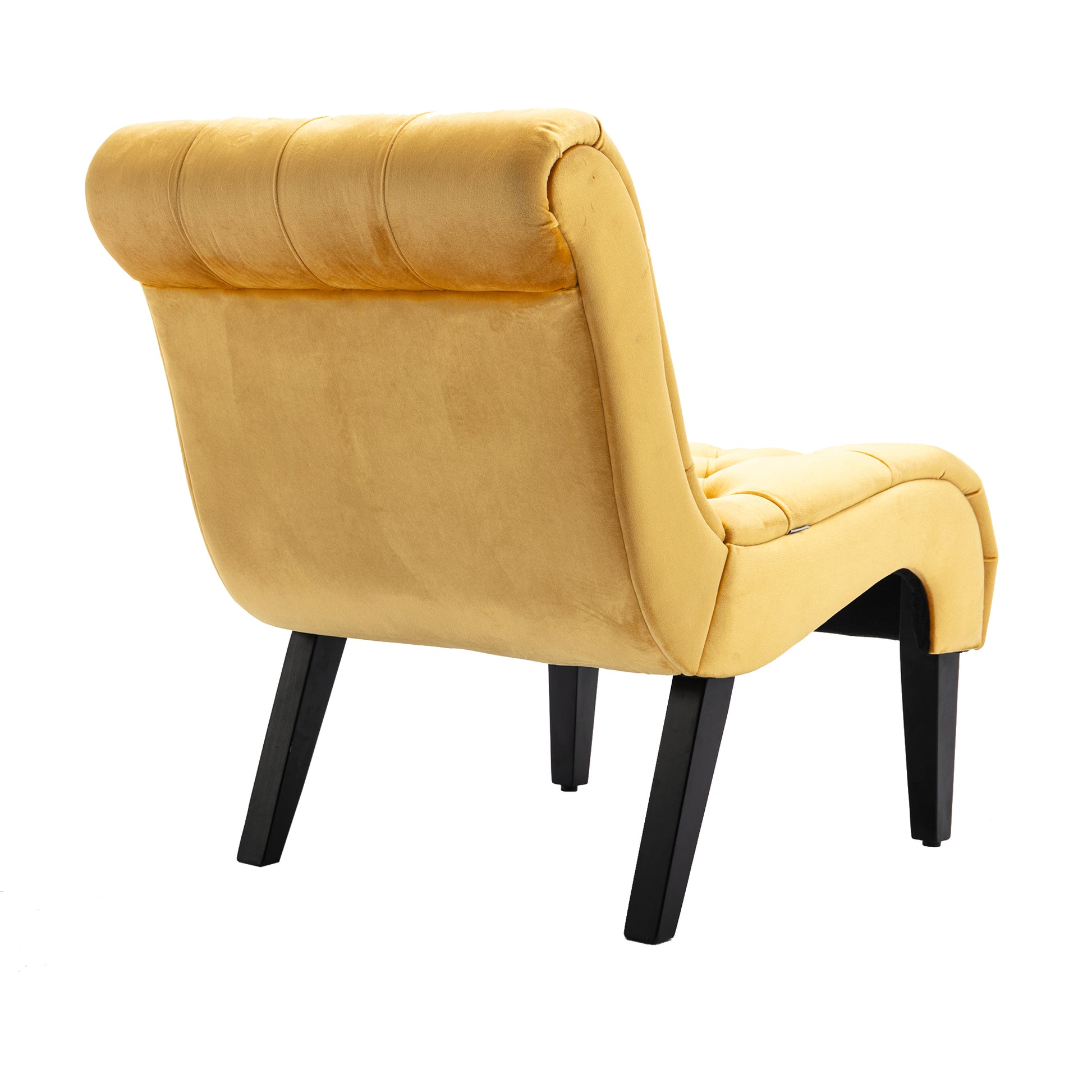 Tufted yellow velvet accent chair with black tapered legs