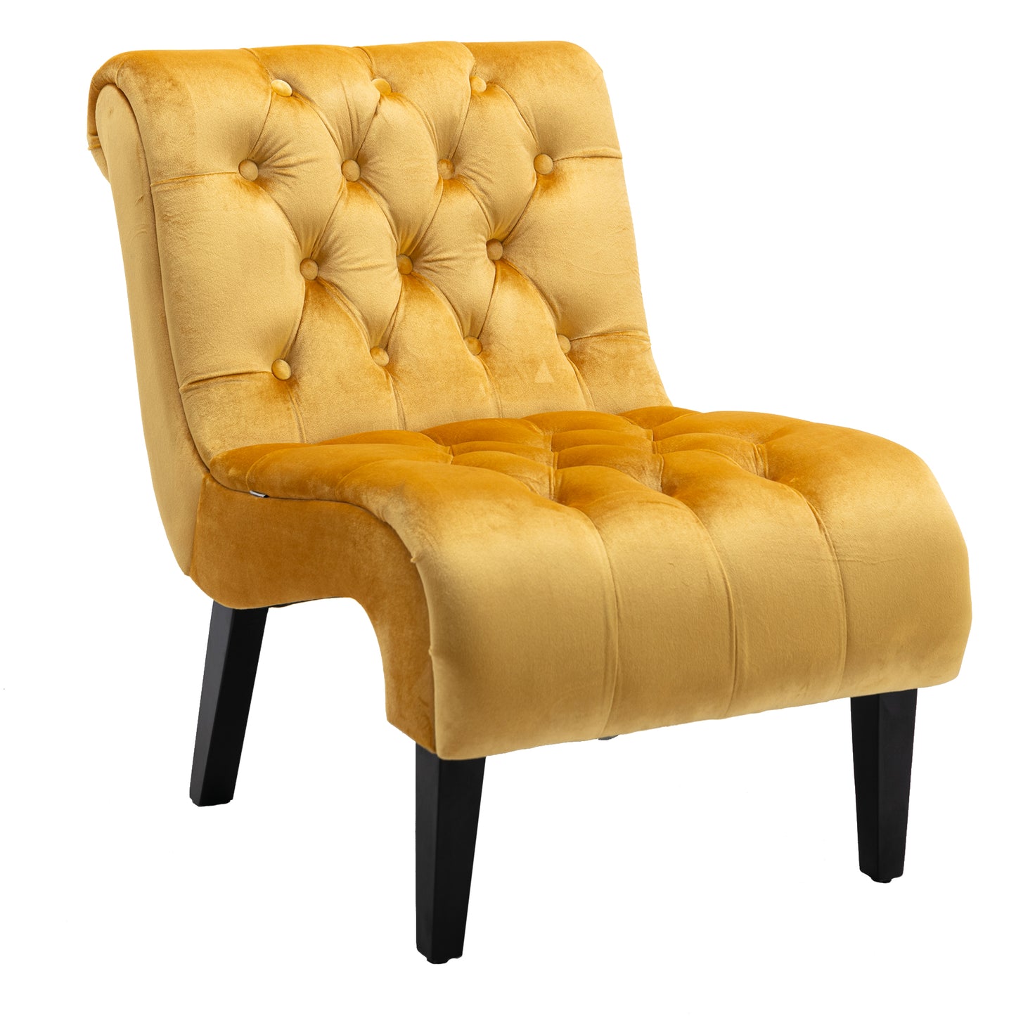 Yellow velvet accent chair with tufted back and seat