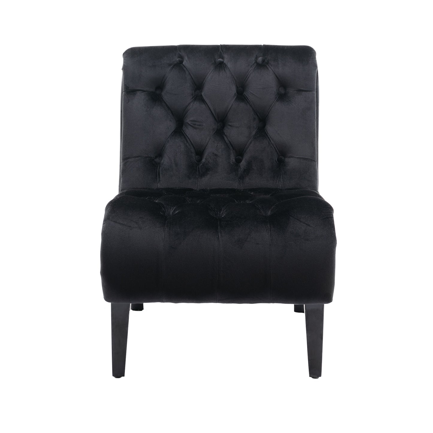 Black velvet tufted accent chair with modern wooden legs
