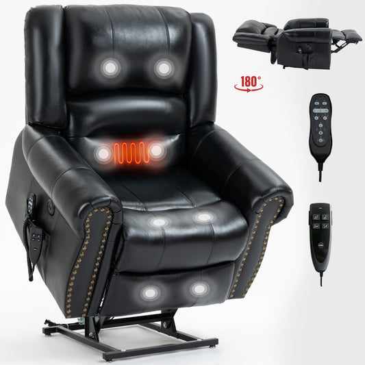 Black leather lift chair with massage and heat functions