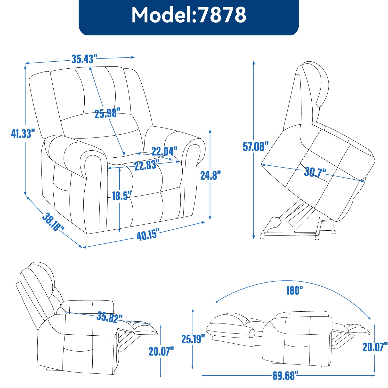 Recliner chair schematic with dimensions  H x  W seat depth