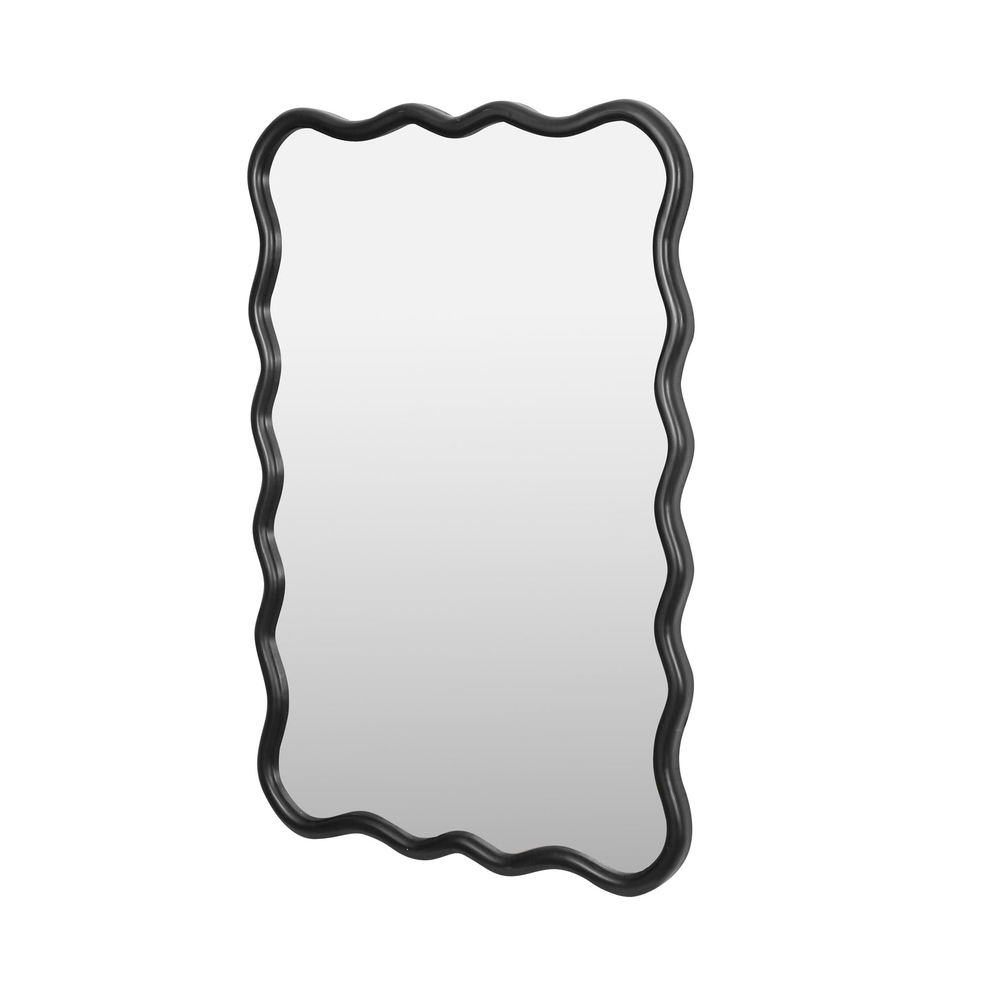 Wavy black framed mirror with a modern organic design for home decor