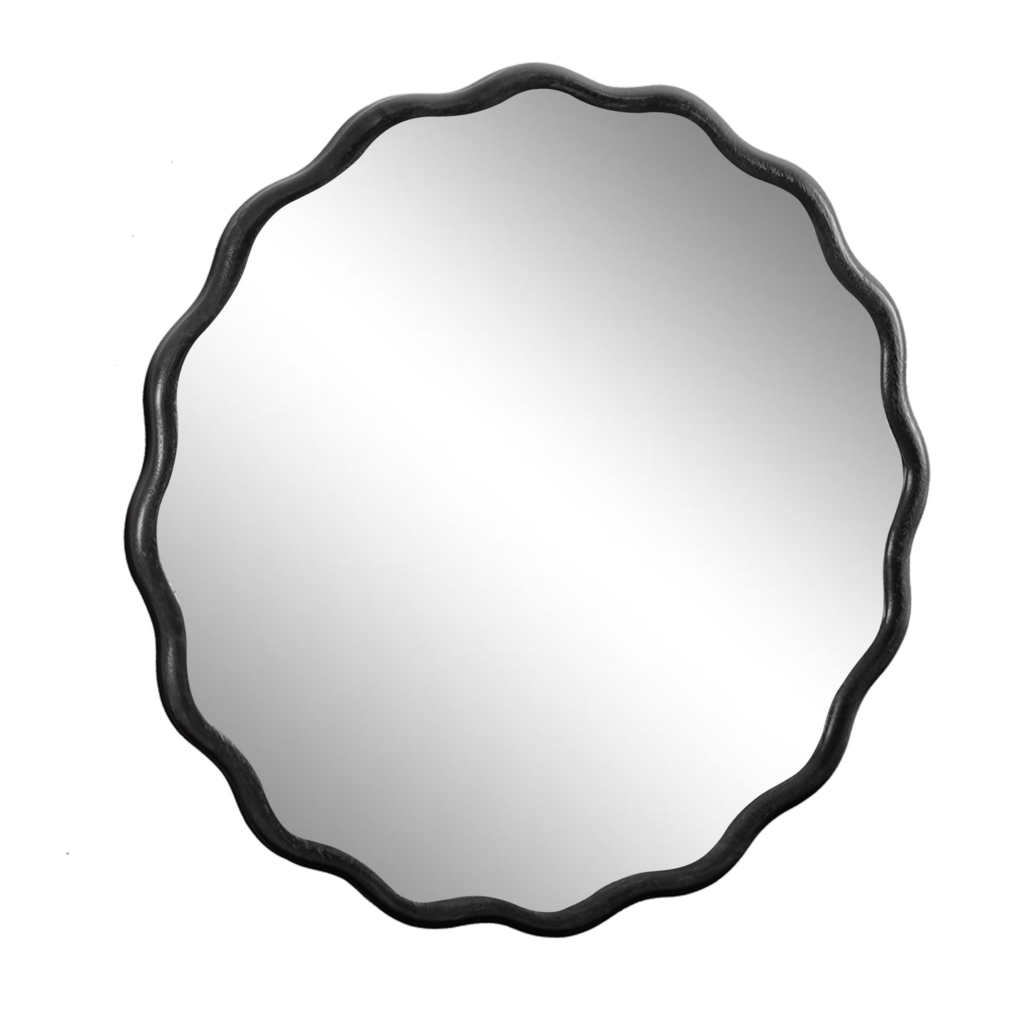 Scalloped black frame round mirror modern decorative wall accent